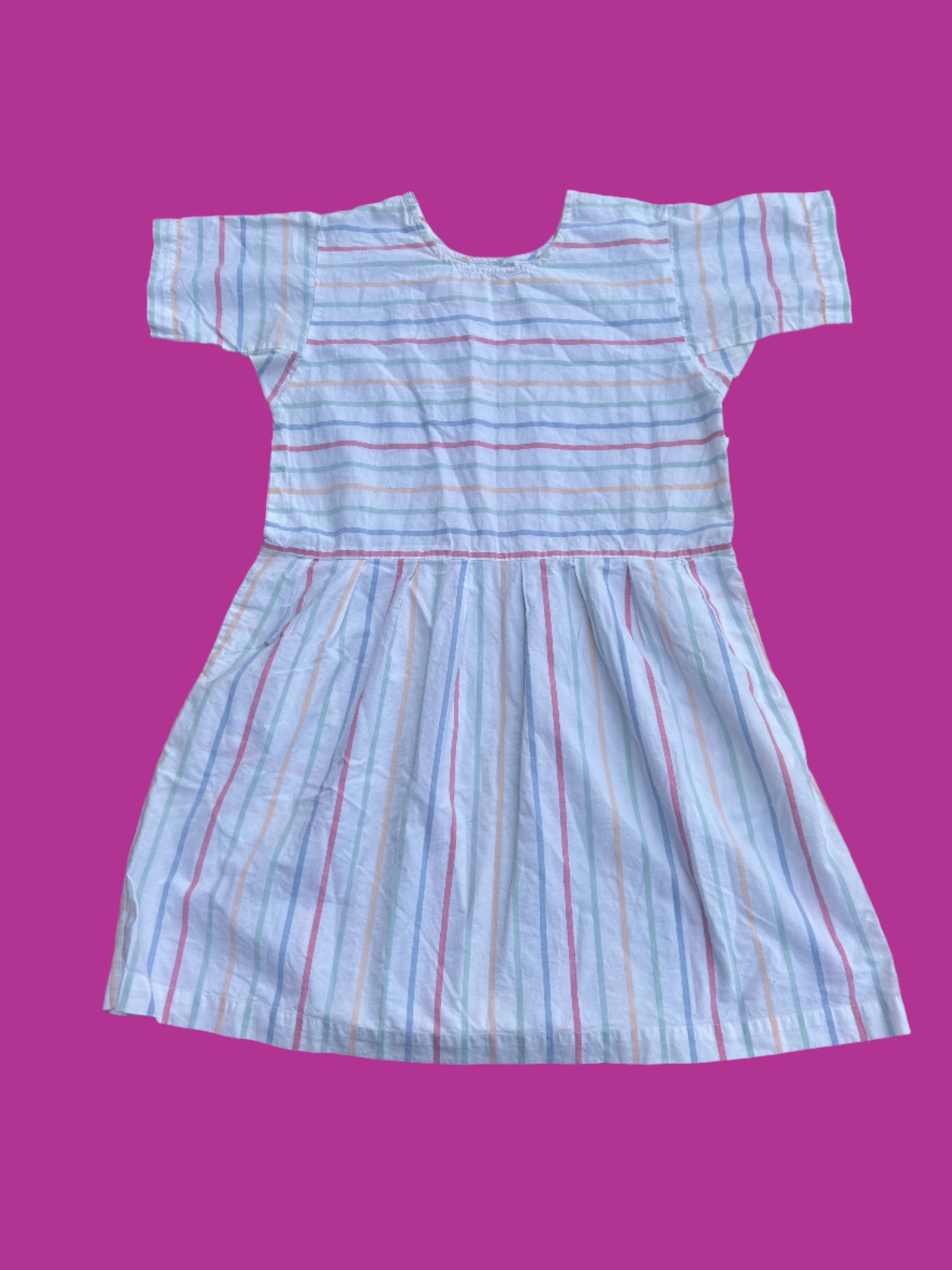 white teal pink lake striped mini dress, s