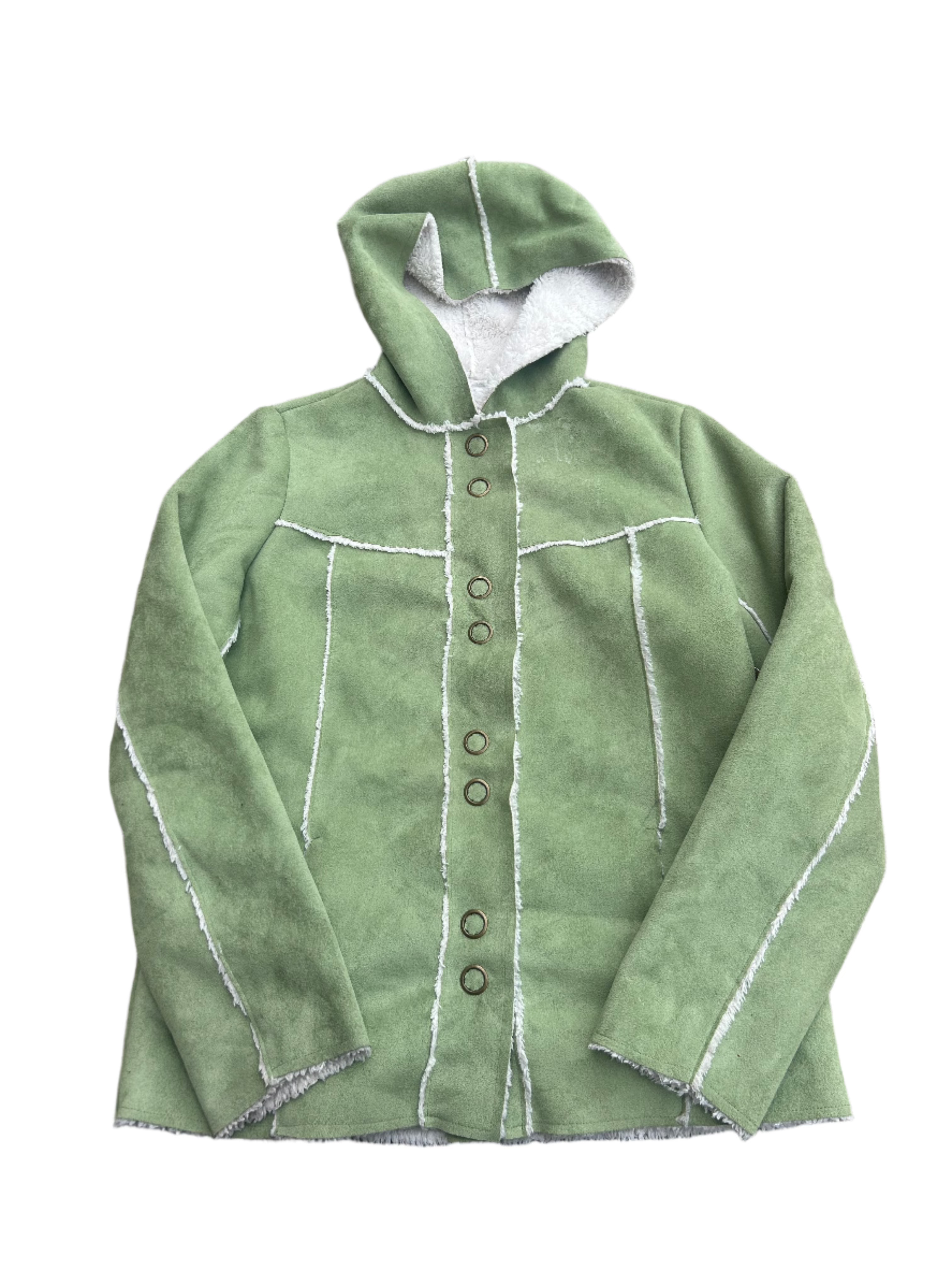 green mifresia furry lined suede coat w cool buttons