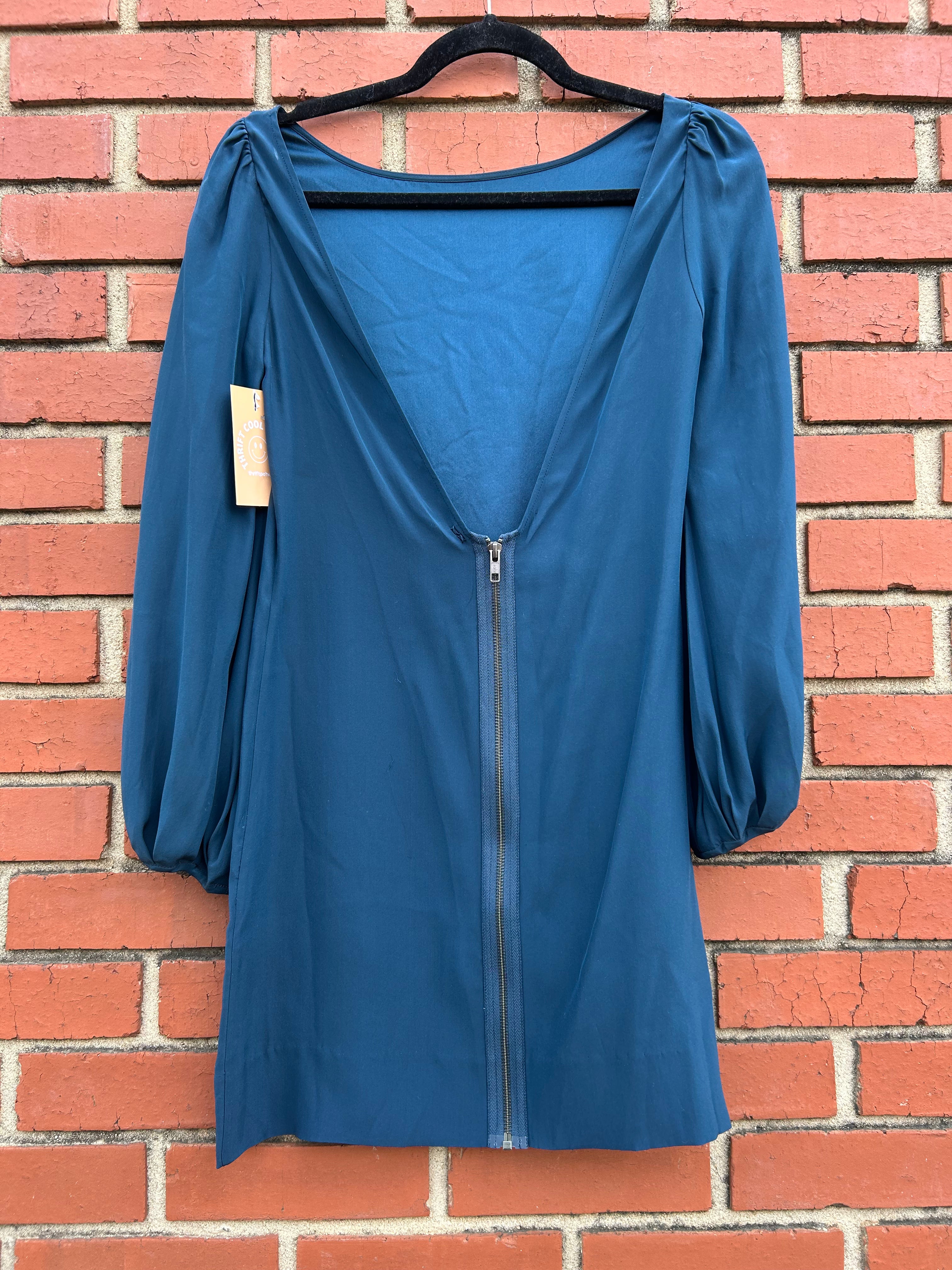 blue Elizabeth & James silky backless ls mini dress, 2