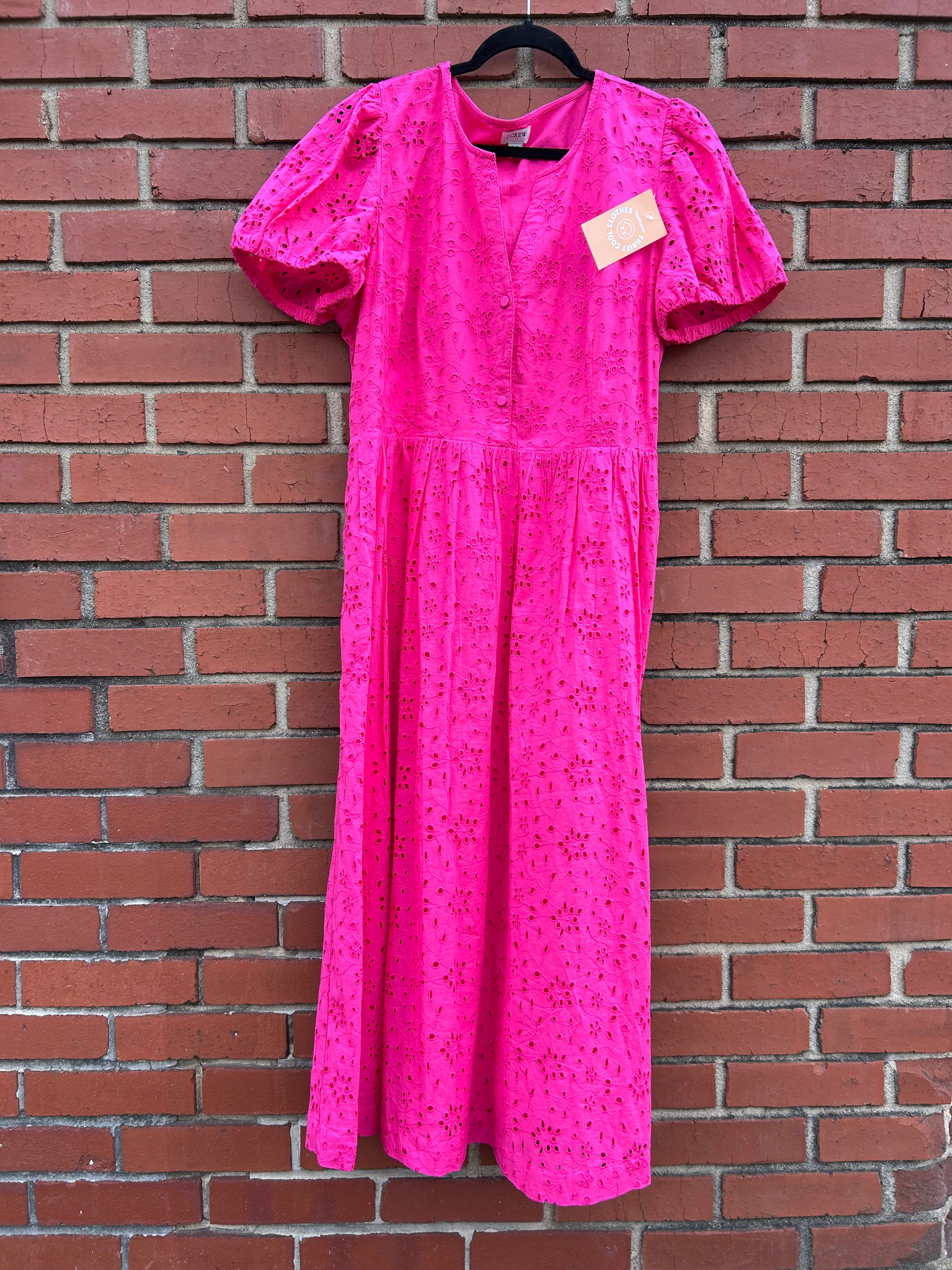 pink j crew eyelet midi dress, 14