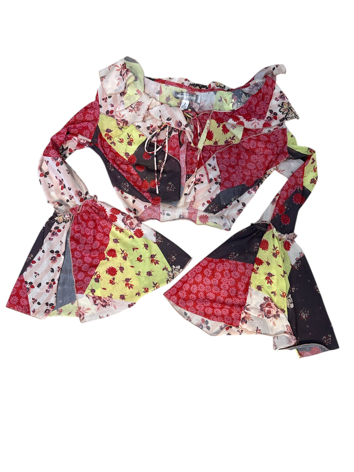 multi urban outfitters sheer floral ruffle cardigan, s