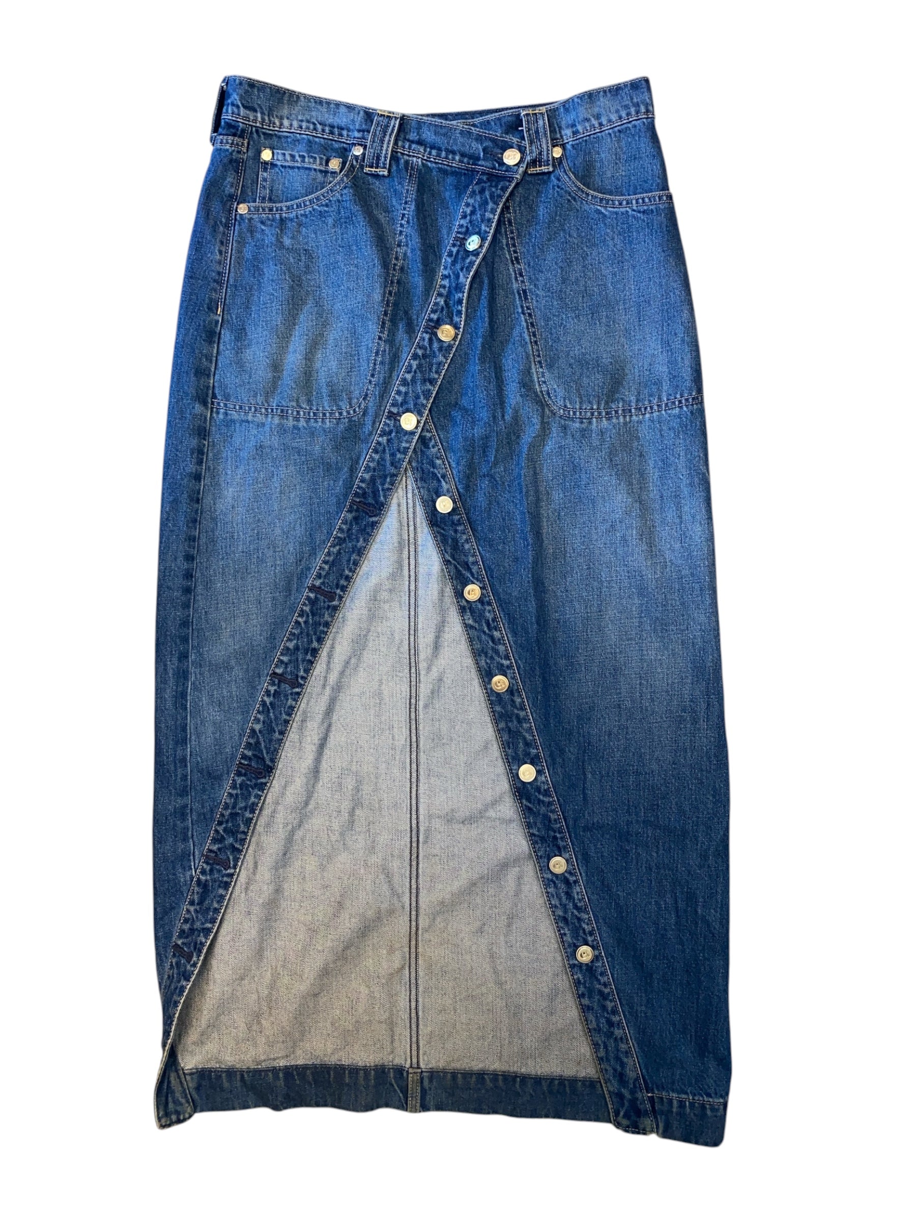 Blue Cult gaia Denim asymmetrical maxi skirt, 30
