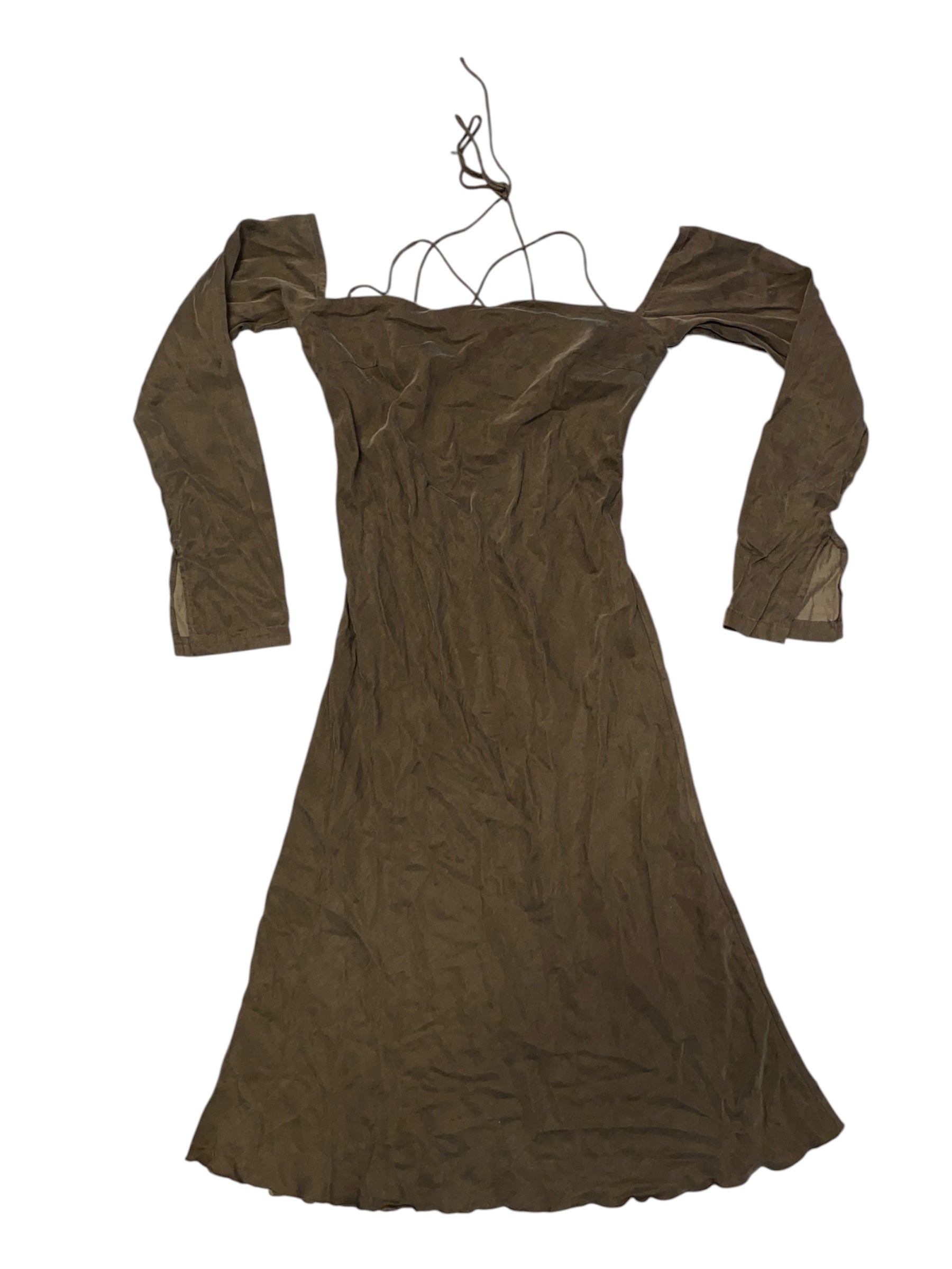 olive green djerf avenue open back laceup ls dress, s