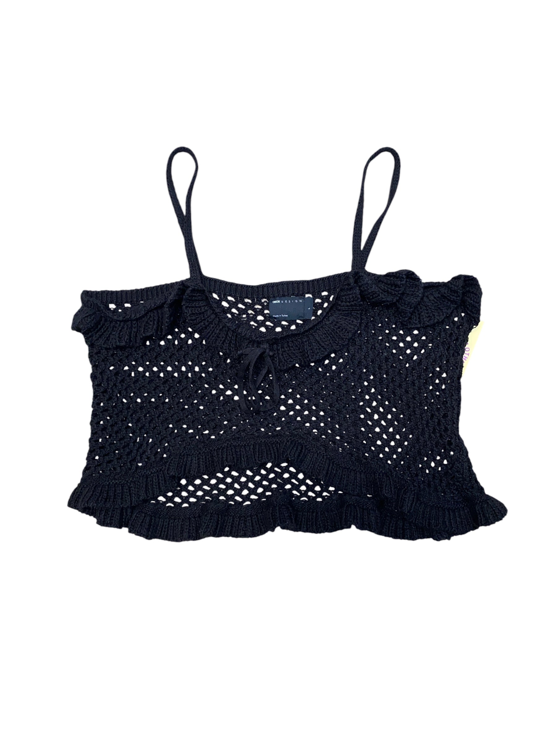 Black Asos Crochet ruffle tank, L