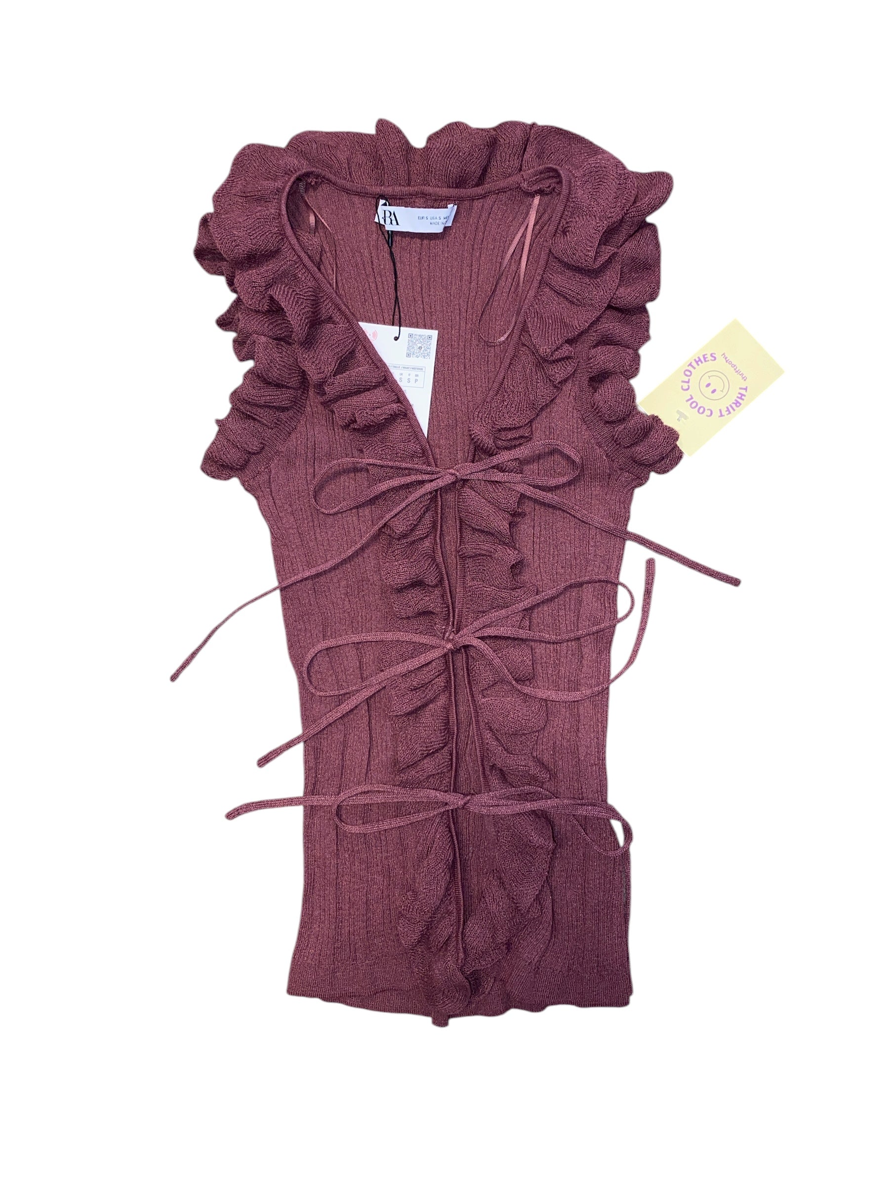 Mauve Zara NWT ruffle tie top, S
