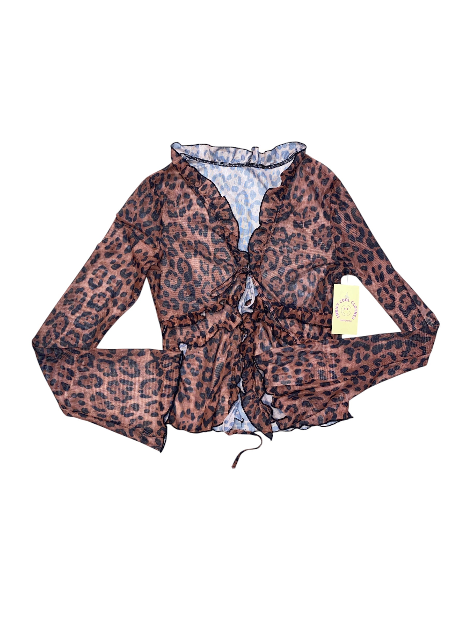 Brown Mesh animal lettuce edge top, Xs
