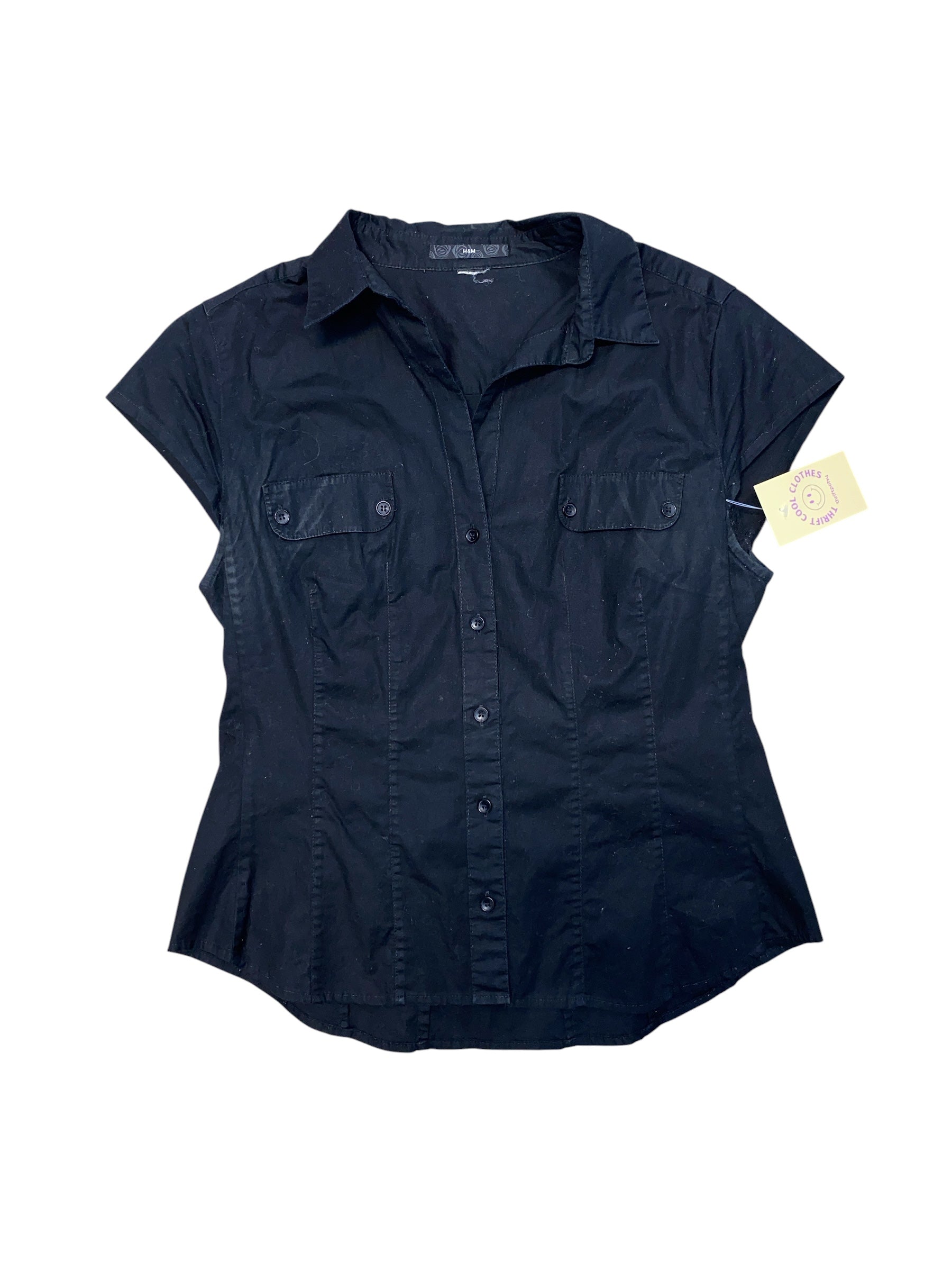 black h&m y2k ss button up collar top, fits L