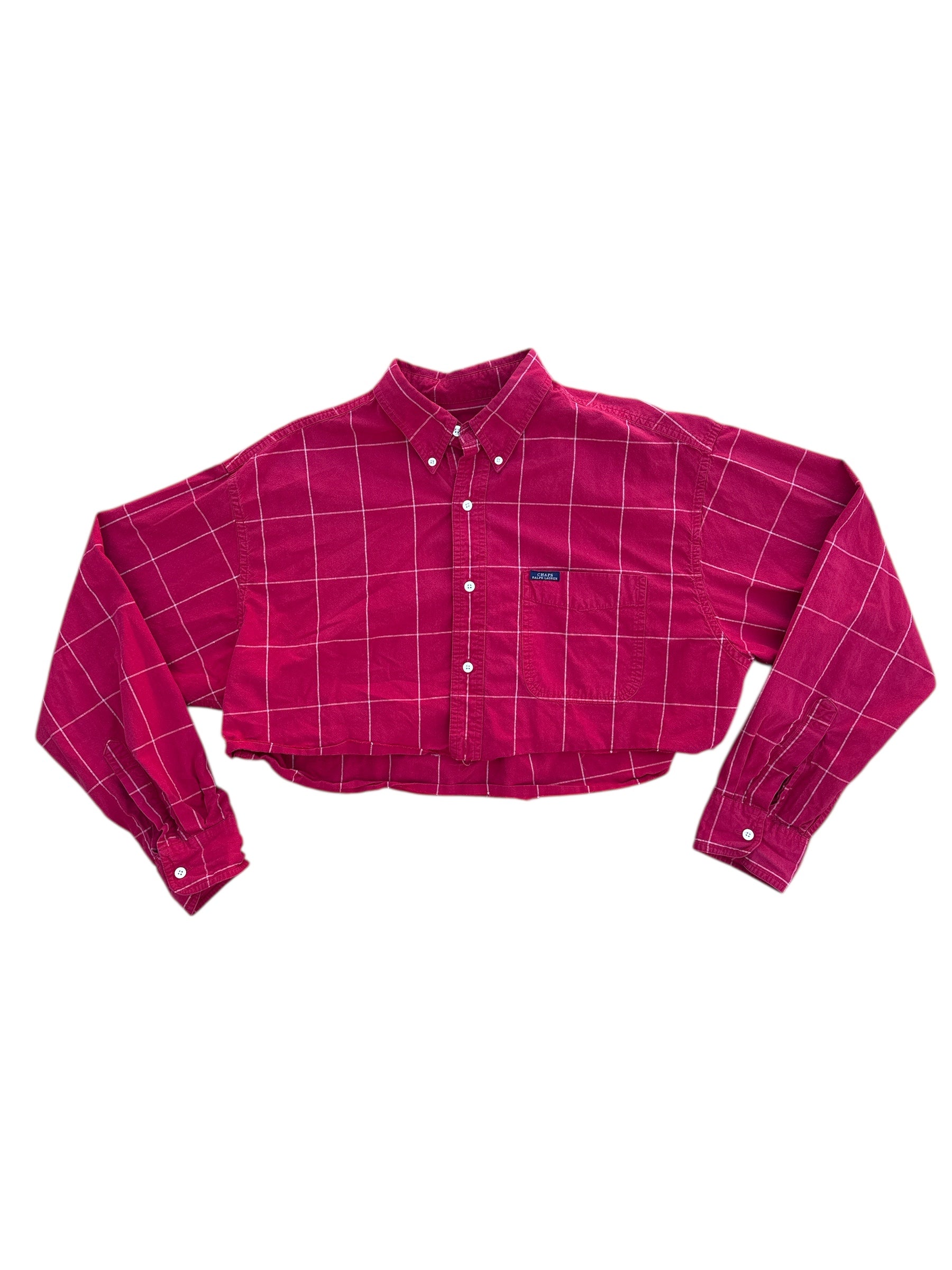 red white chaps cropped button down, L