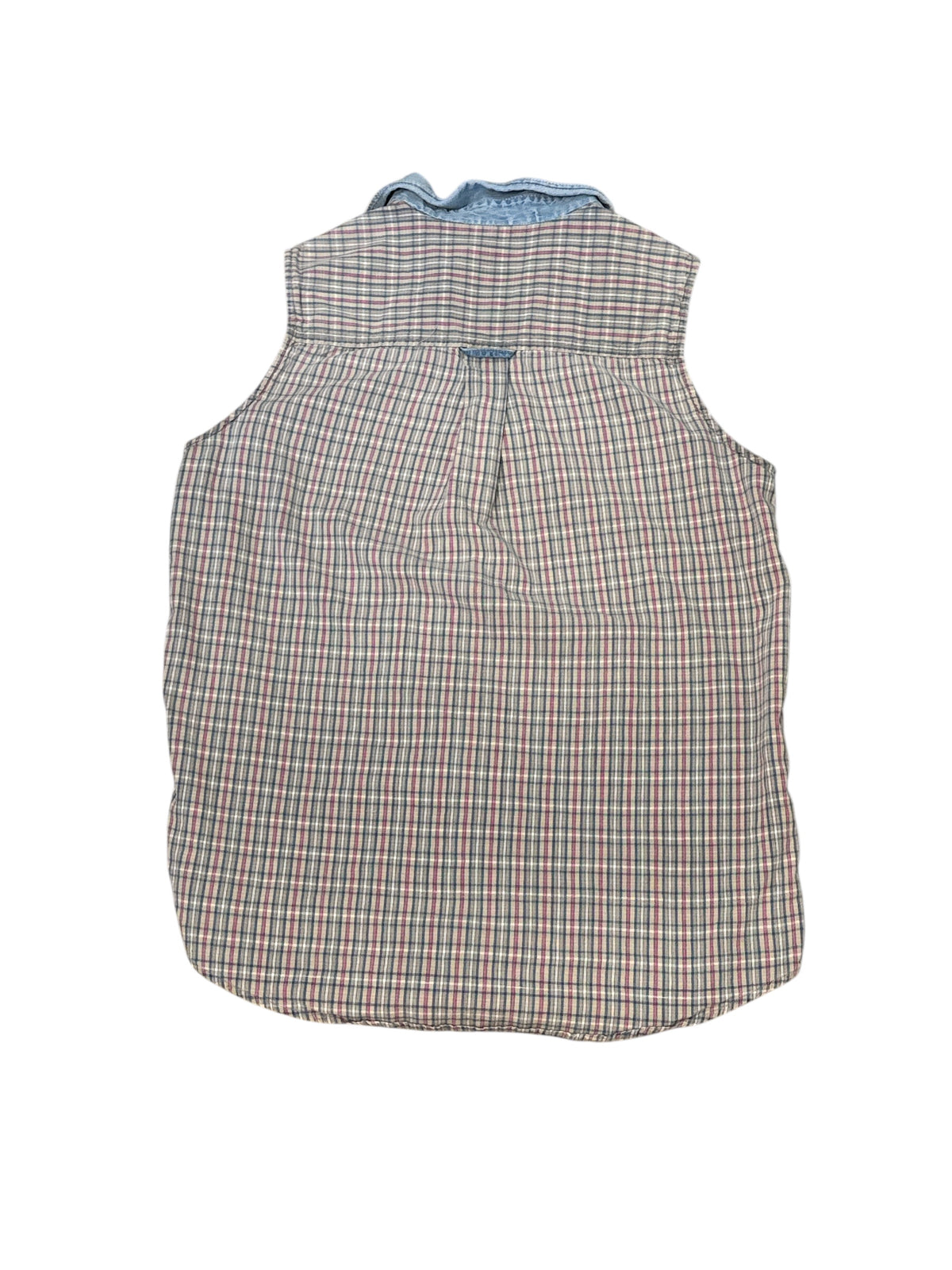pink blue krazy kat plaid button up vest, l