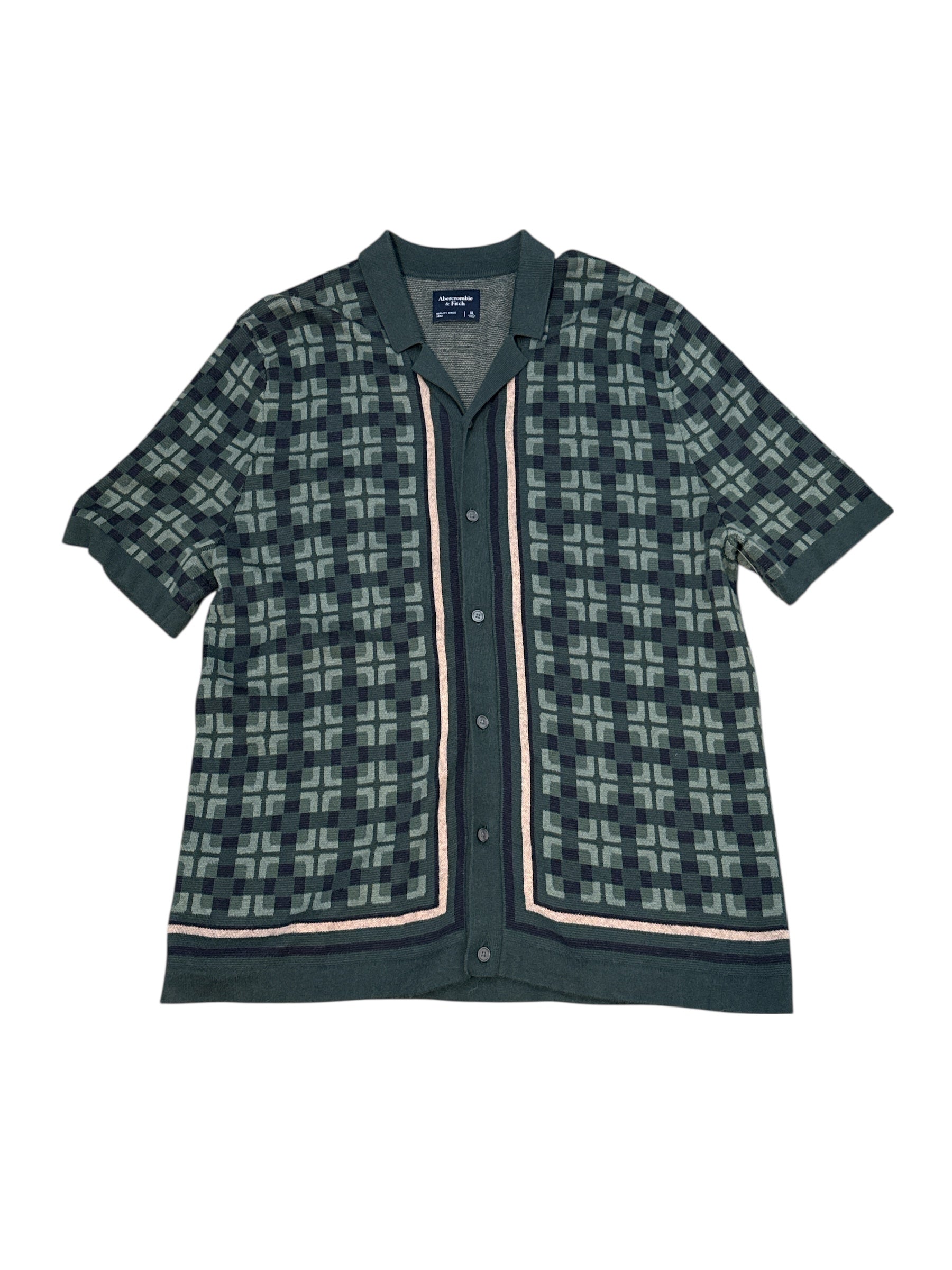 Green blue Abercrombie Square geo button down, XL
