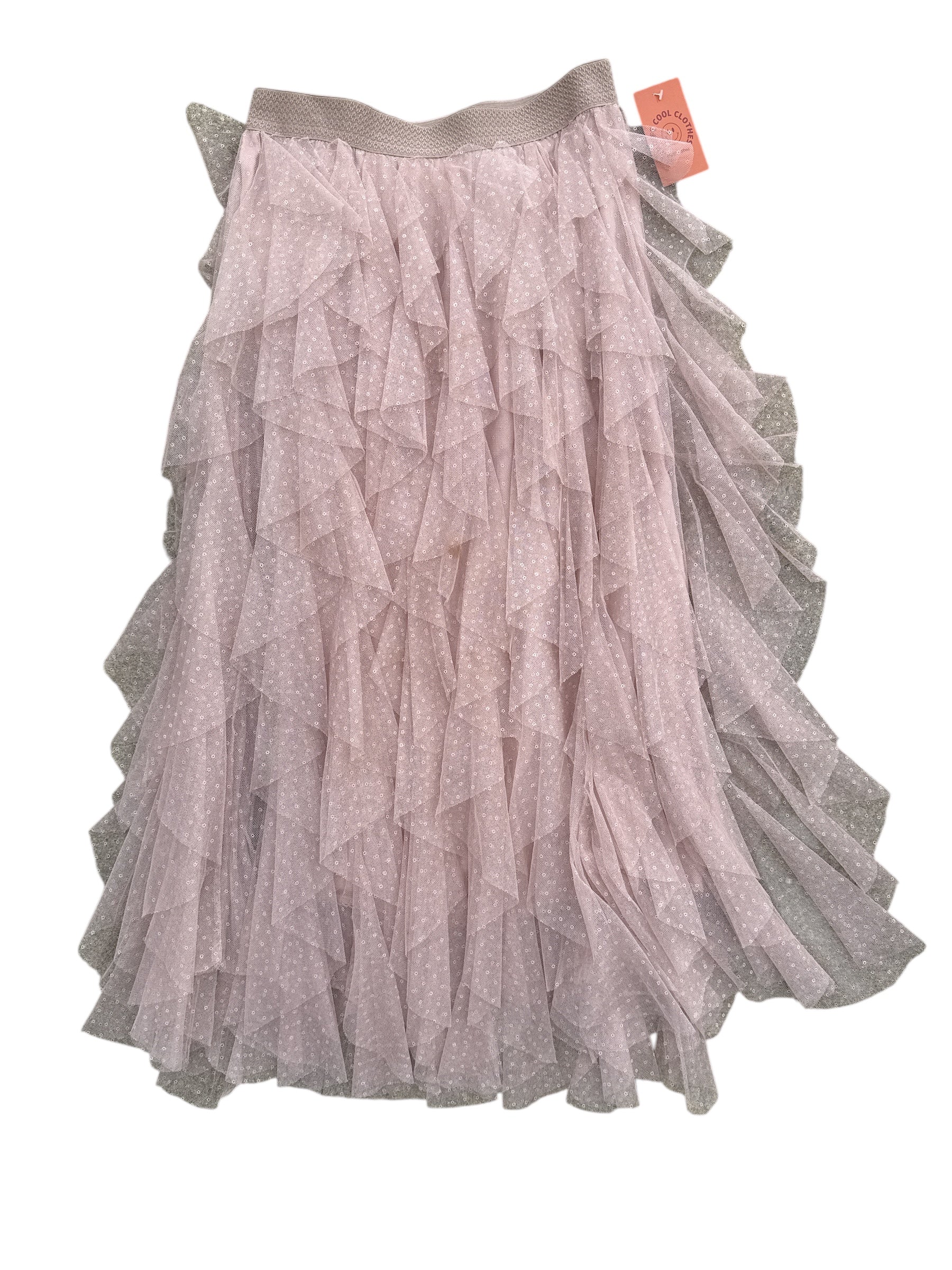 pink anthropologie tulle tiered maxi skirt, small