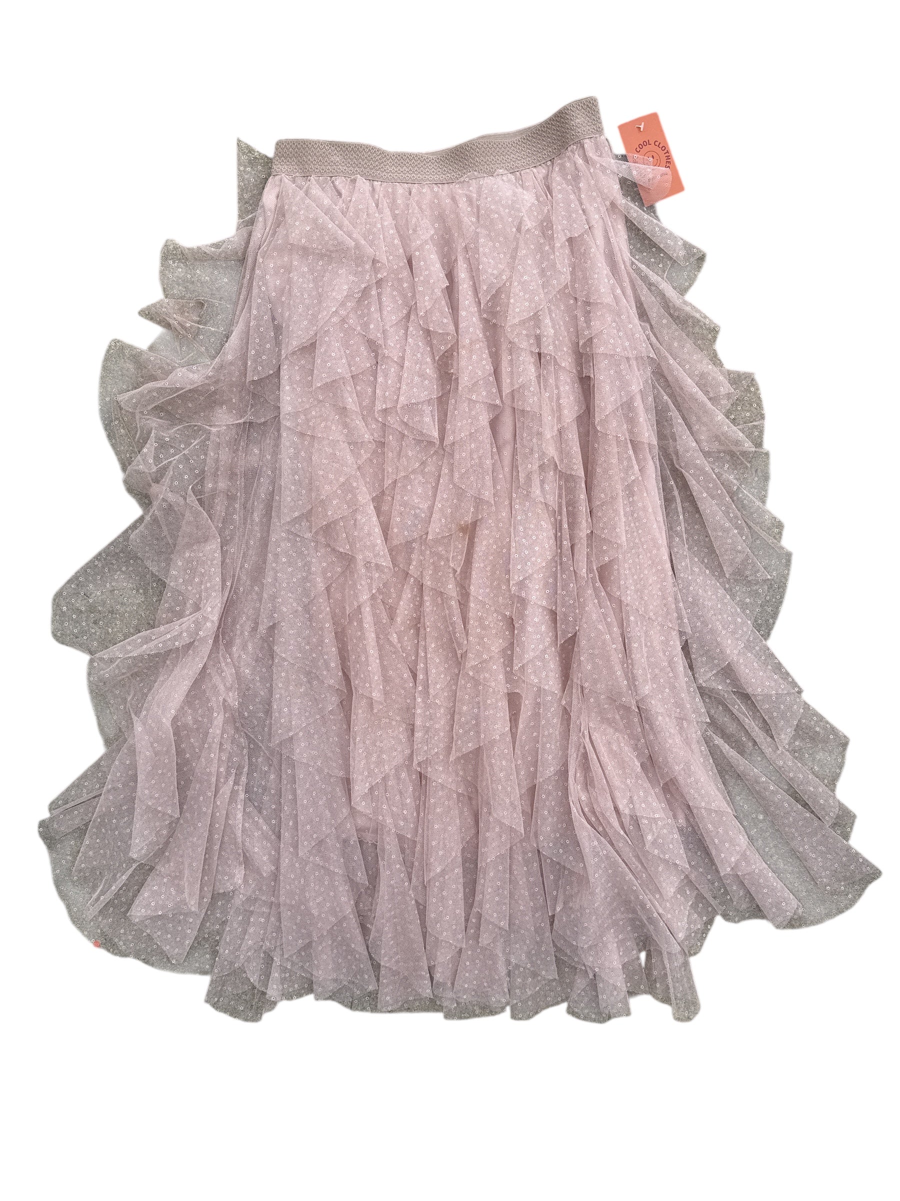 pink anthropologie tulle tiered maxi skirt, small