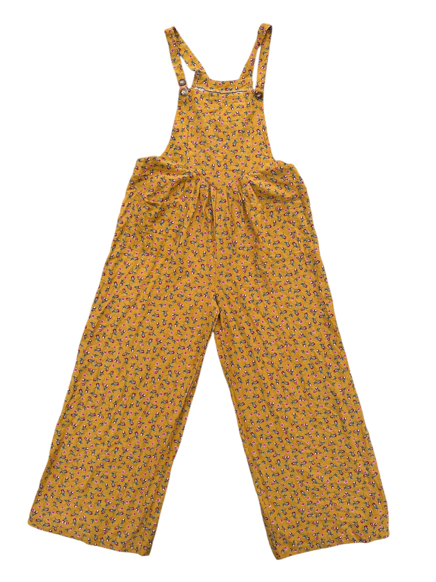 mustard yellow pink blue floral jumpsuit, s