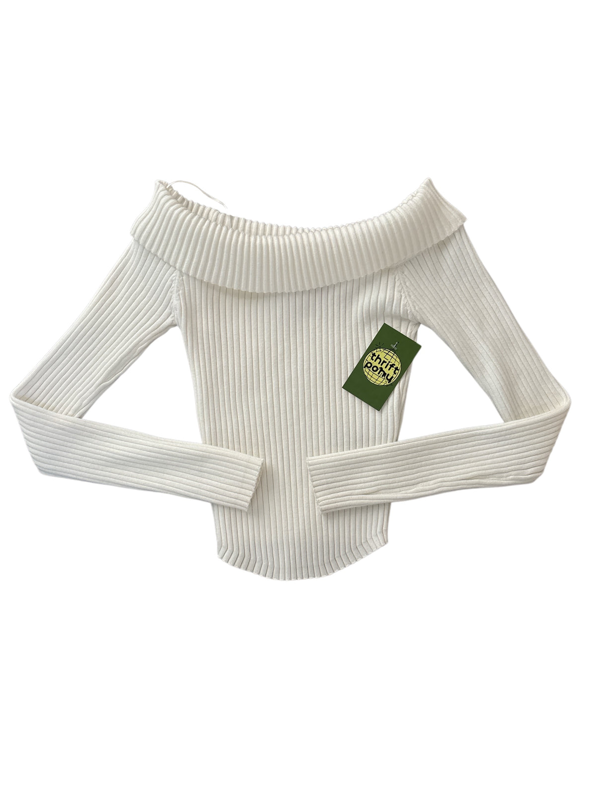 white edikted ribbed off shoulder sweater, s