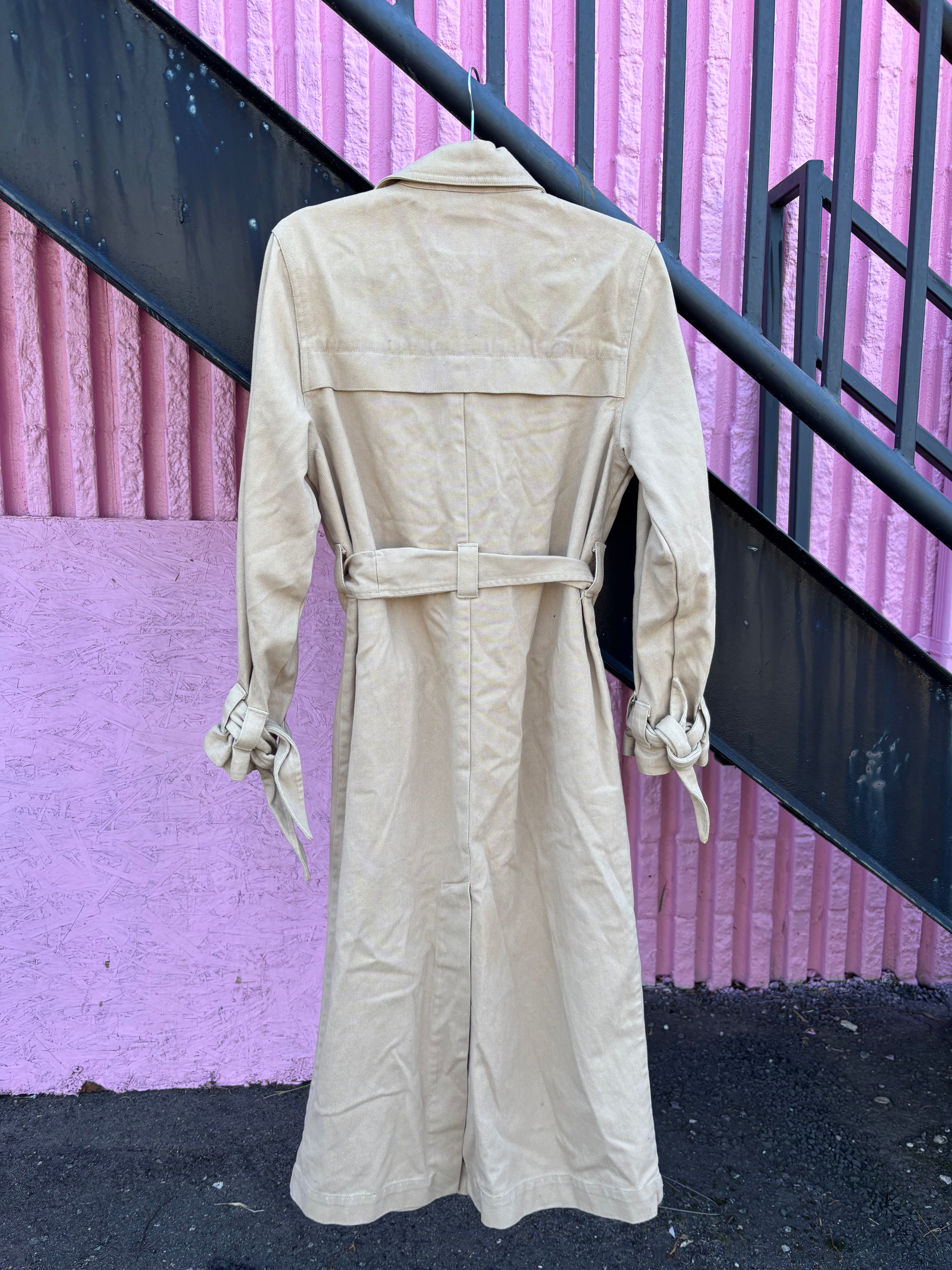 Tan Asos Long button trench coat, Uk6