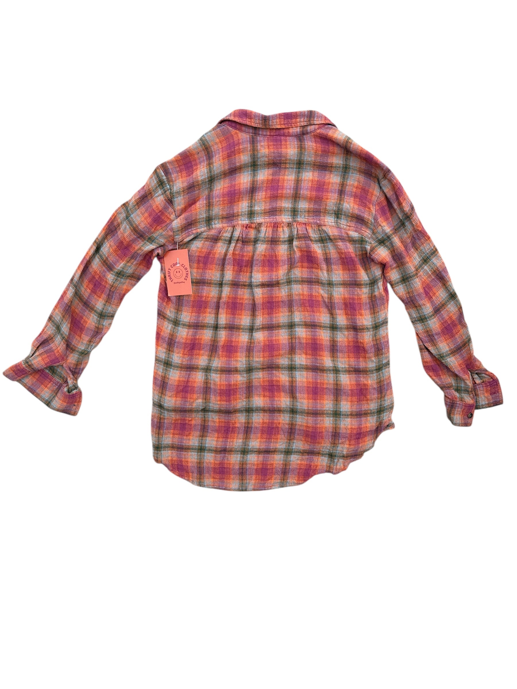 orange green blue pilcro plaid button up ls, xs