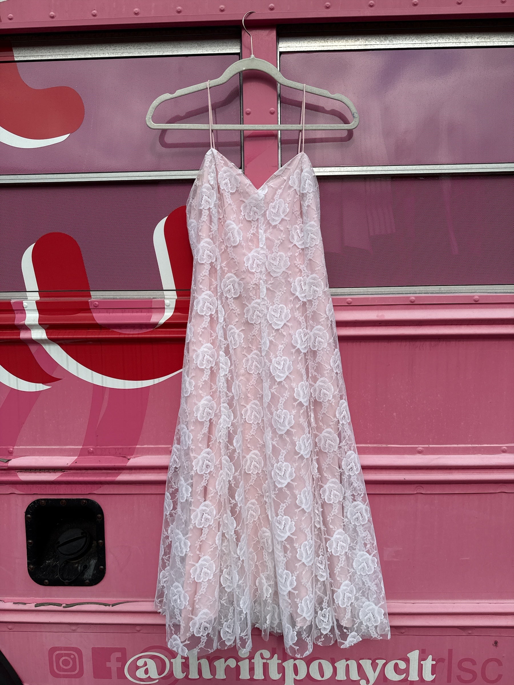 pink white floral lace cami ruffle dress, 11/12 (fits like 6)