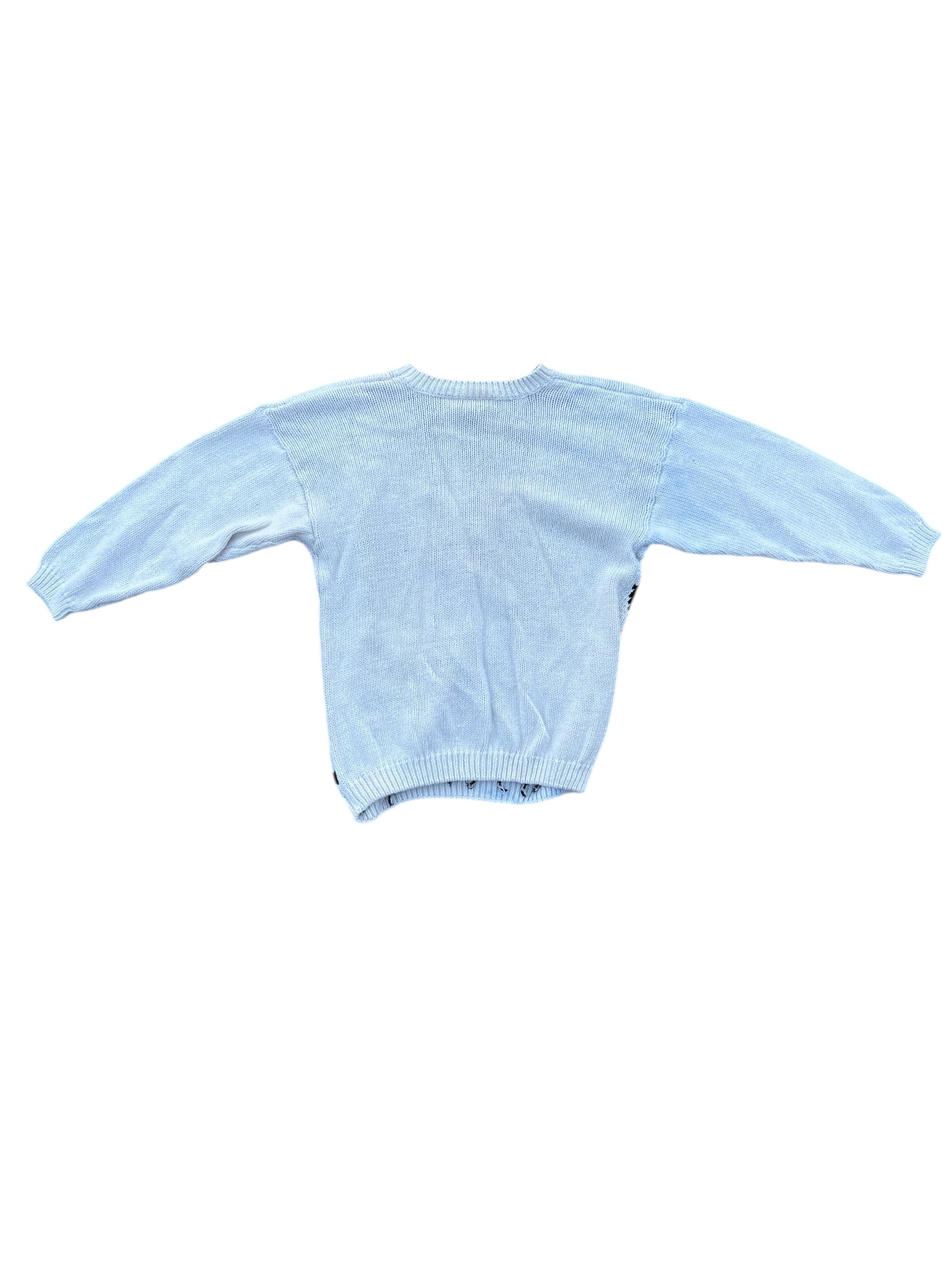 cream purple orange needles yarn knit floral sweater, L