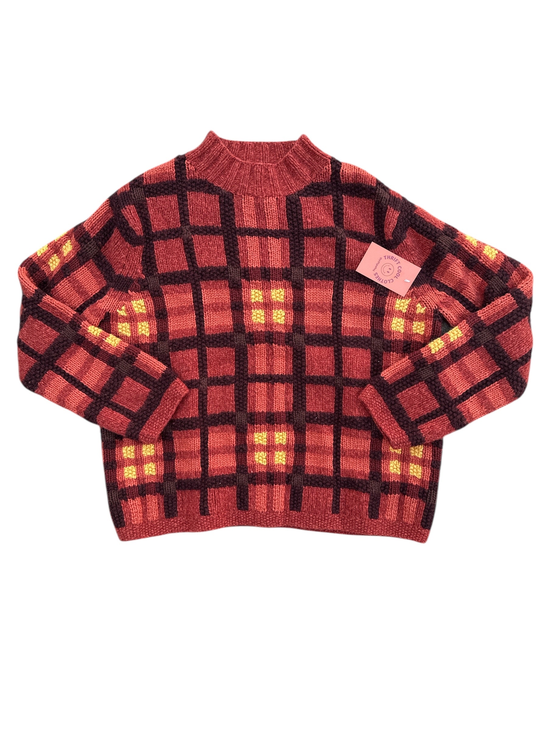 orange jones new york grid knit sweater, XL