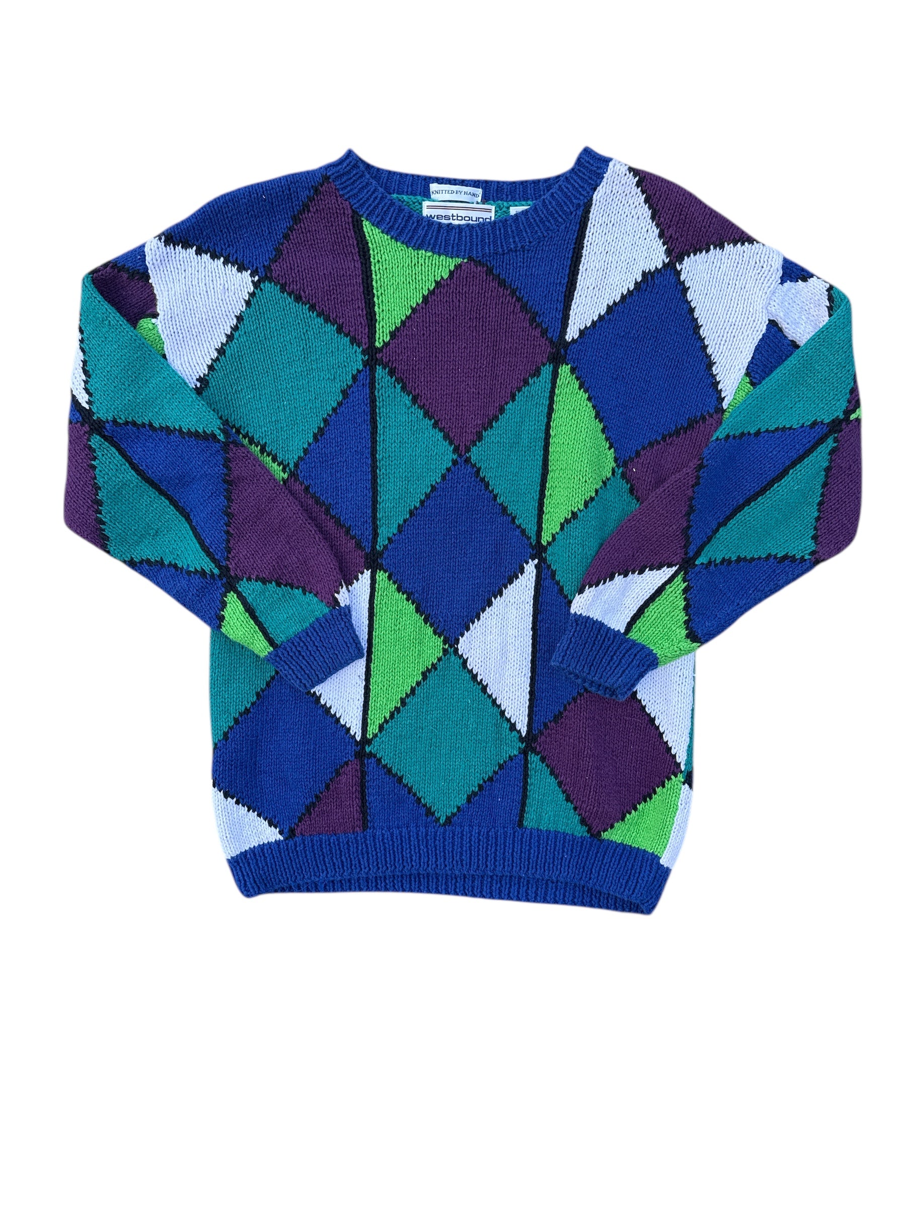 purple blue green westbound funky print knit sweater, m