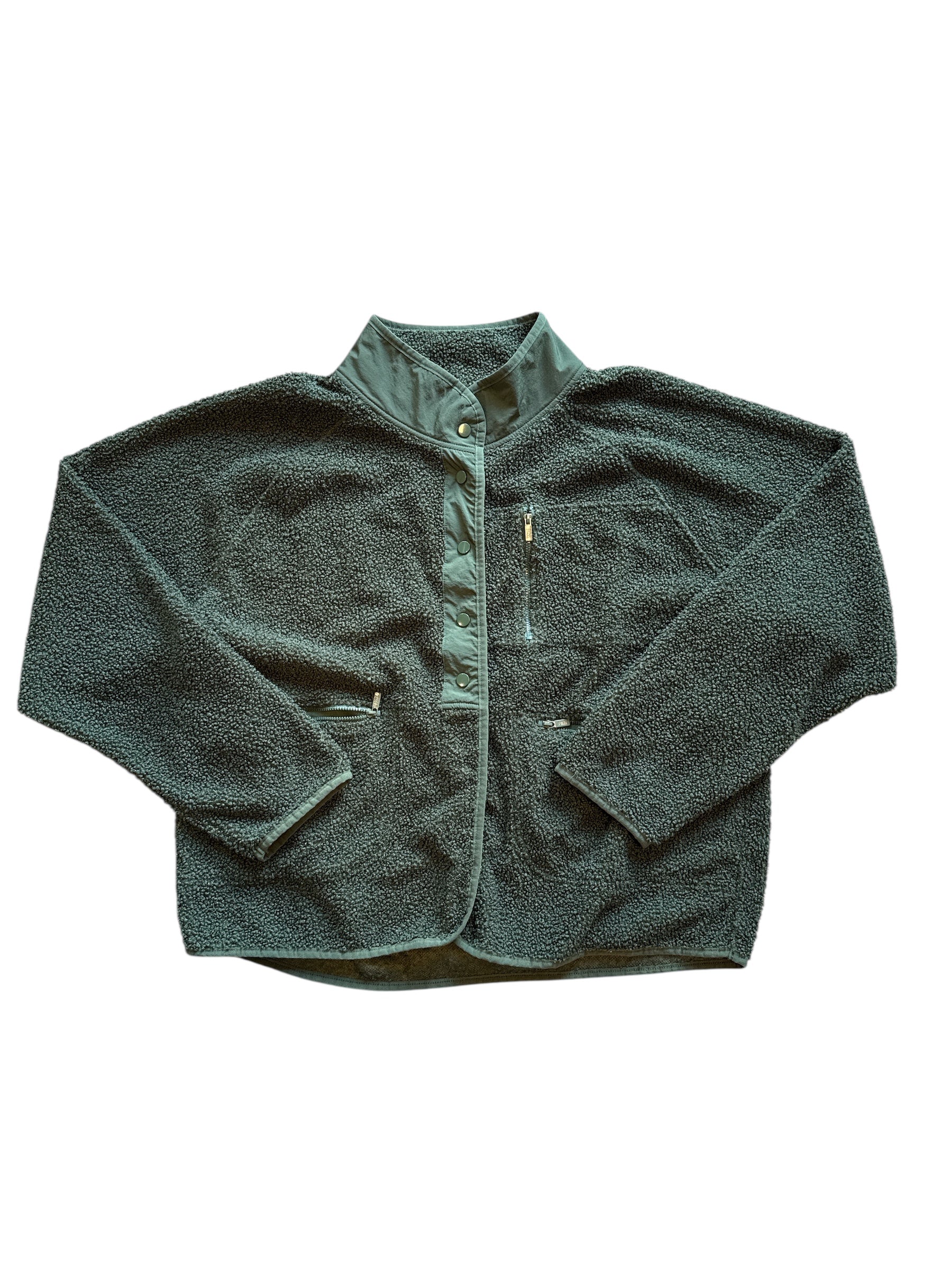 green pink sherpa button up jacket, xl