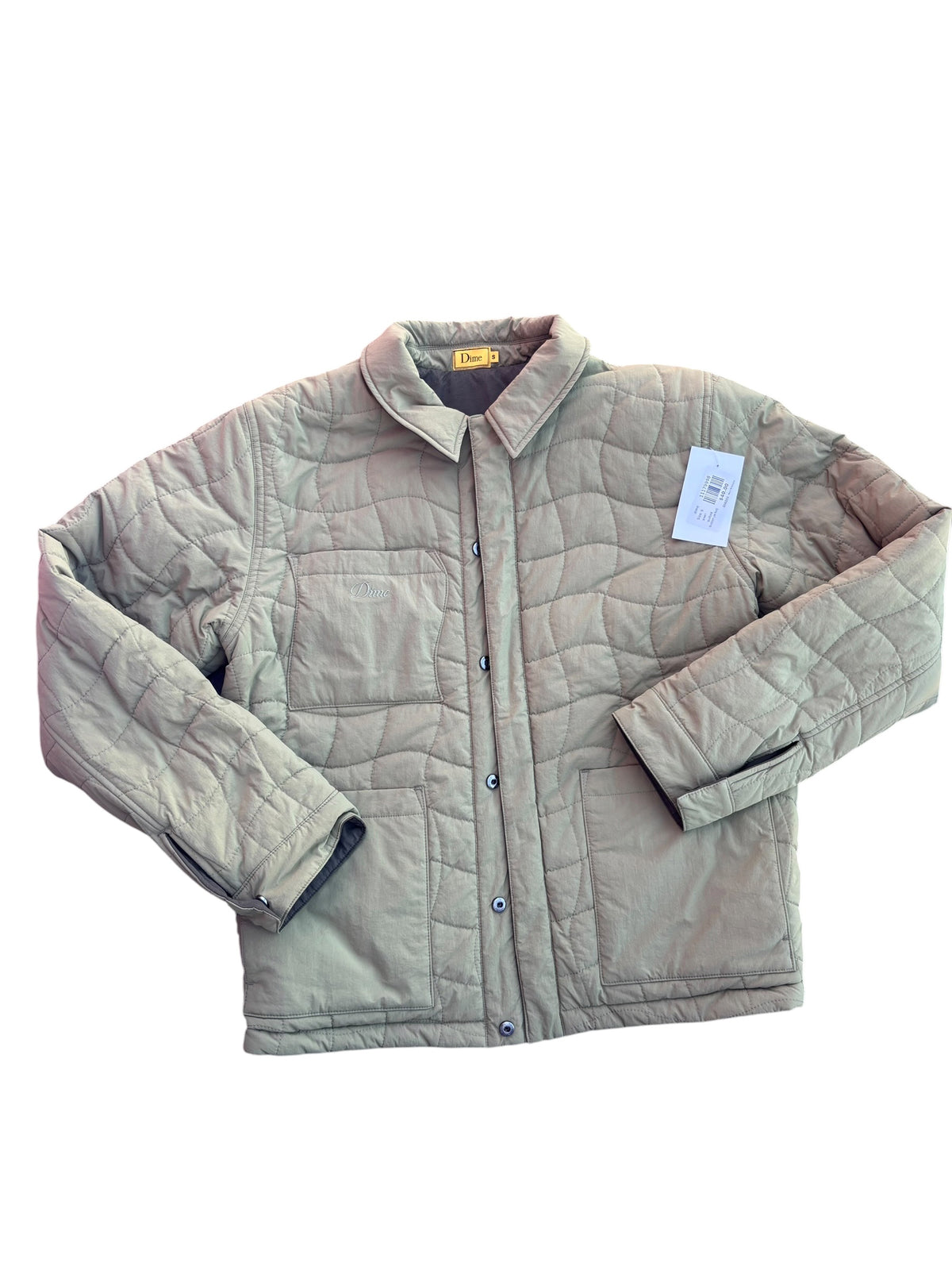 green dime quilted button jacket, s