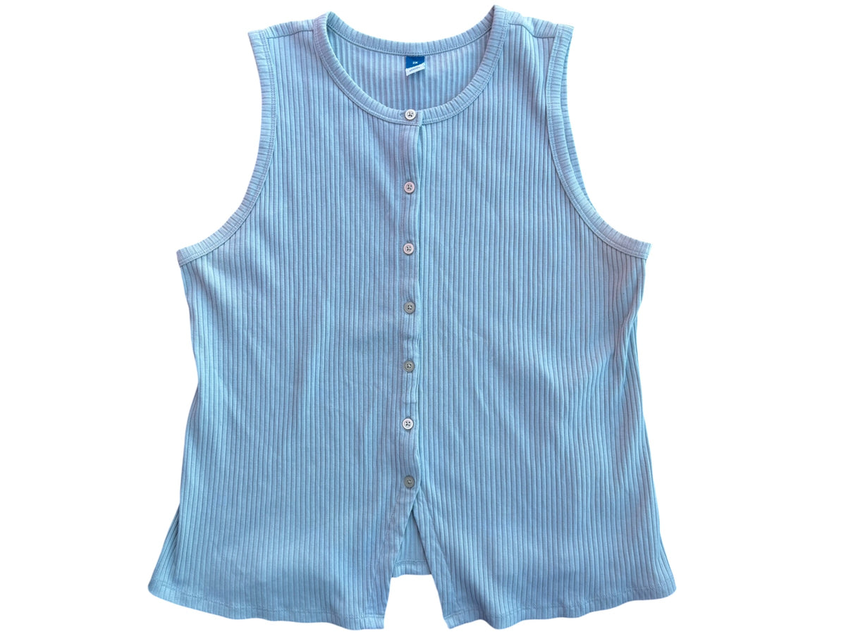 blue old navy buttton up tan k, 2x