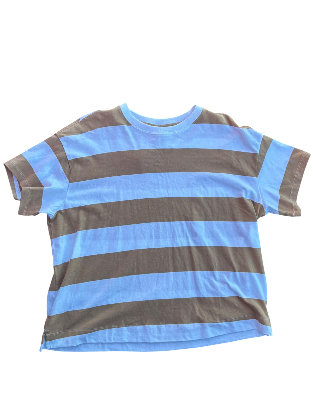 tan white old navy striped ss, L