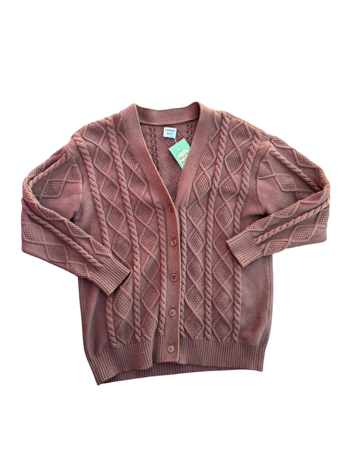 brown Sunday best cable knit cardigan, L