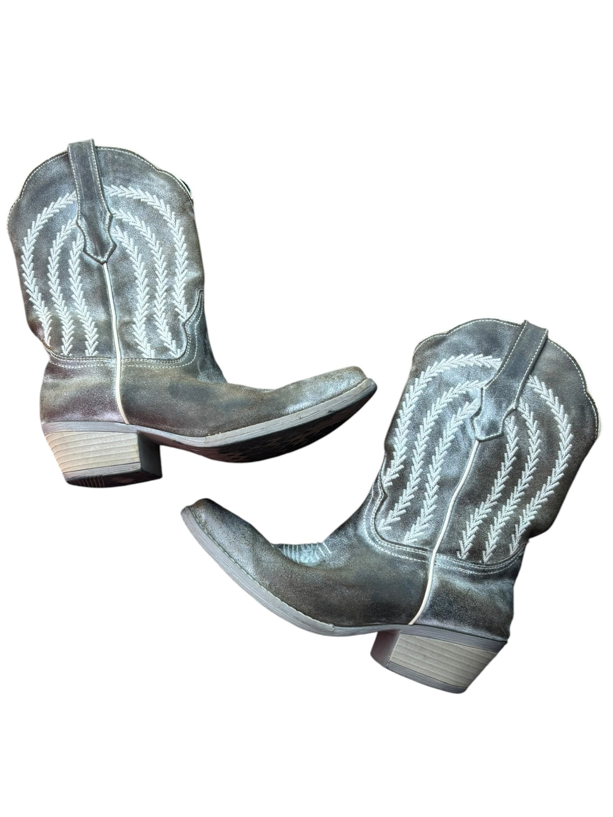 gray cream starling river mid calf cowboy boots, 8.5B