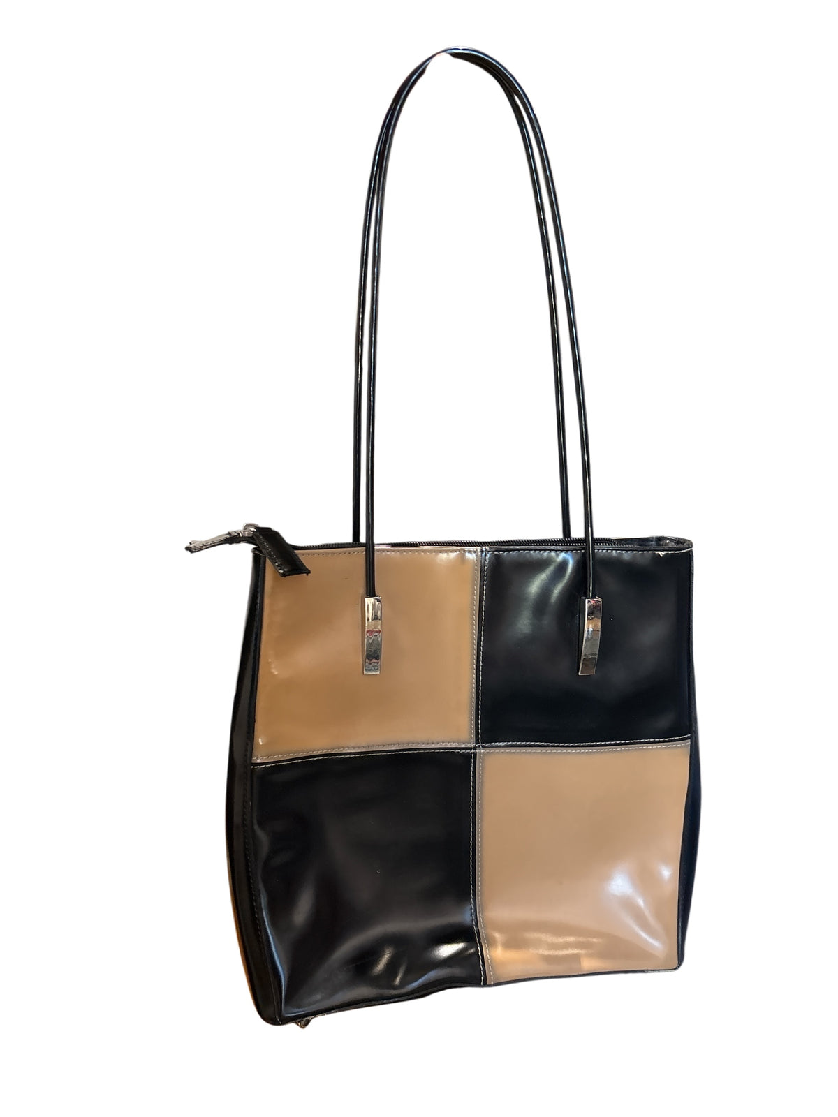 brown black cool colorblock pleather purse