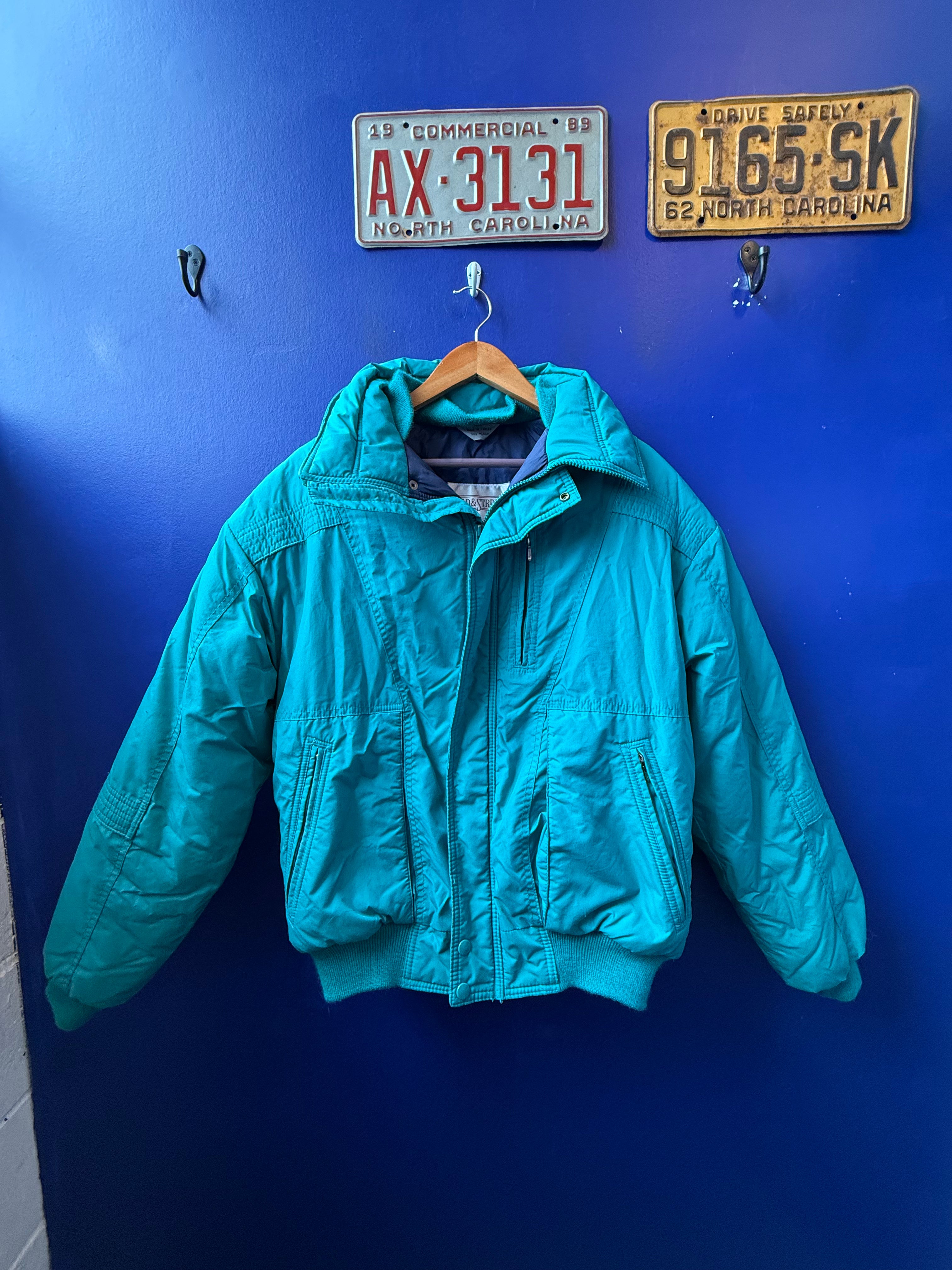 teal field & stream windbreaker puffy, m