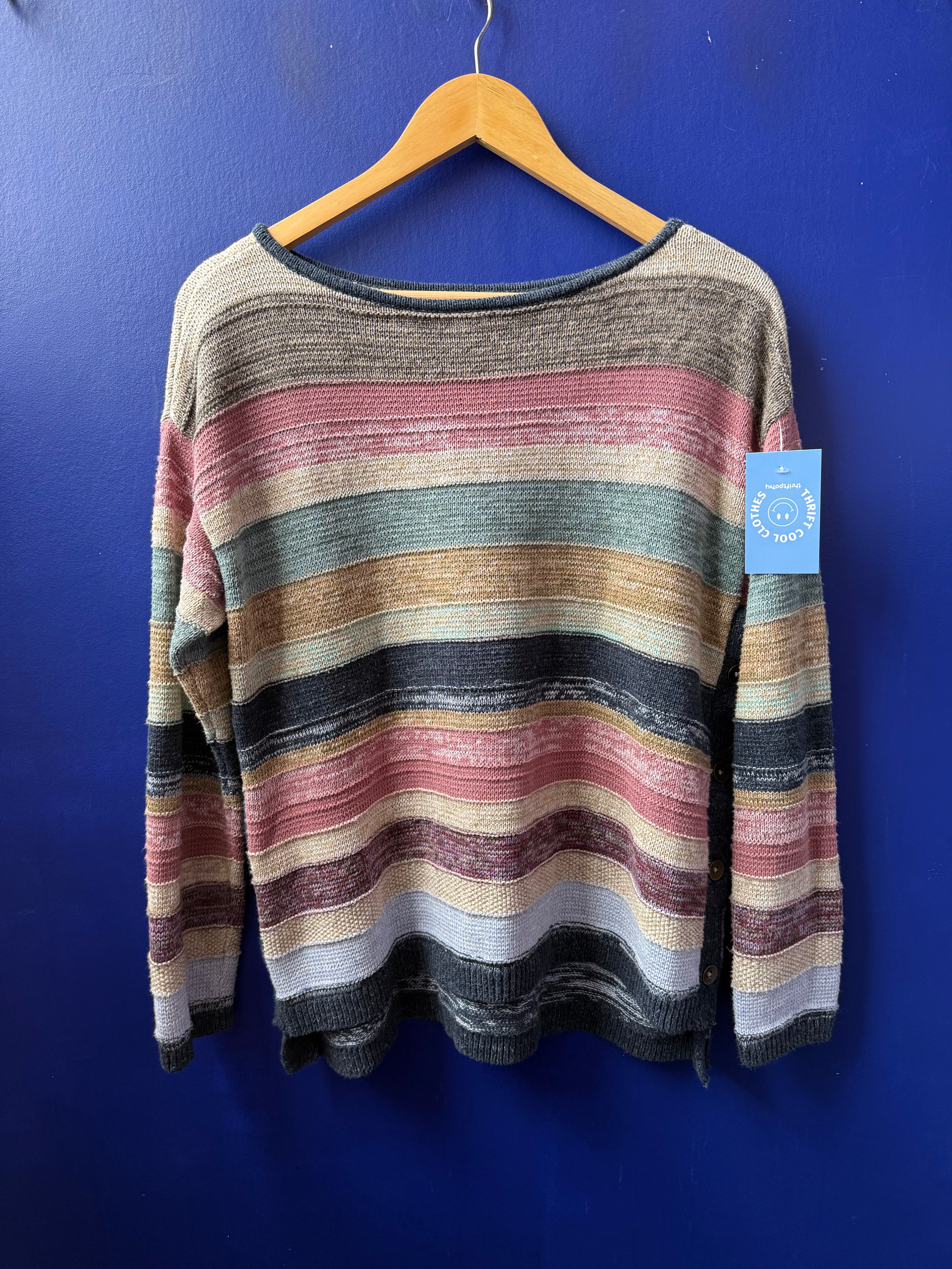 Pink tan blue Chaps Striped sweater, L