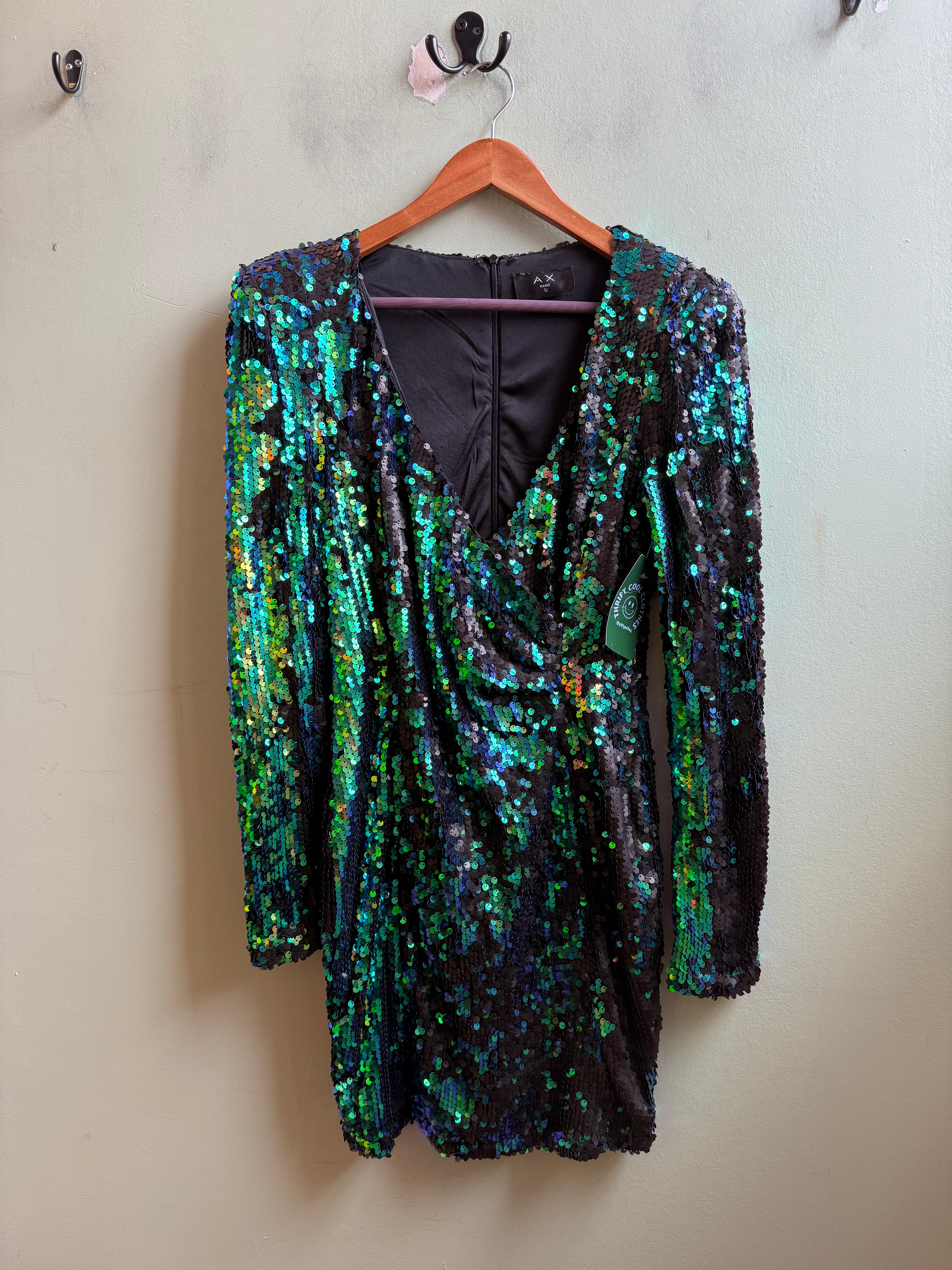 blue green black ax sequin dress, 12