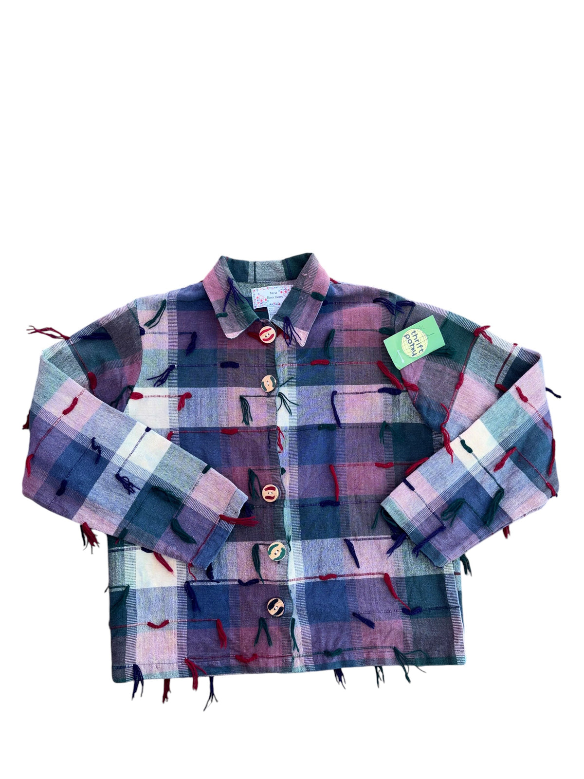 red green blue new directions plaid yarn tassel coat, s