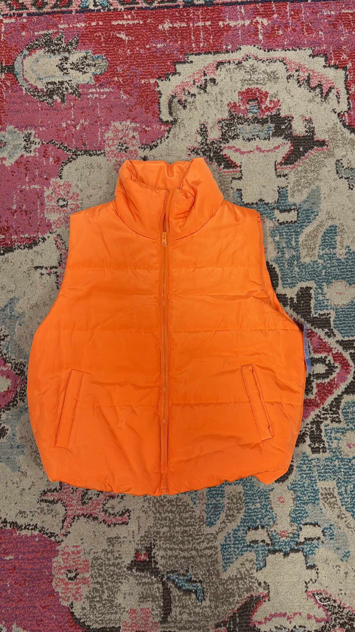 orange puffer vest, s
