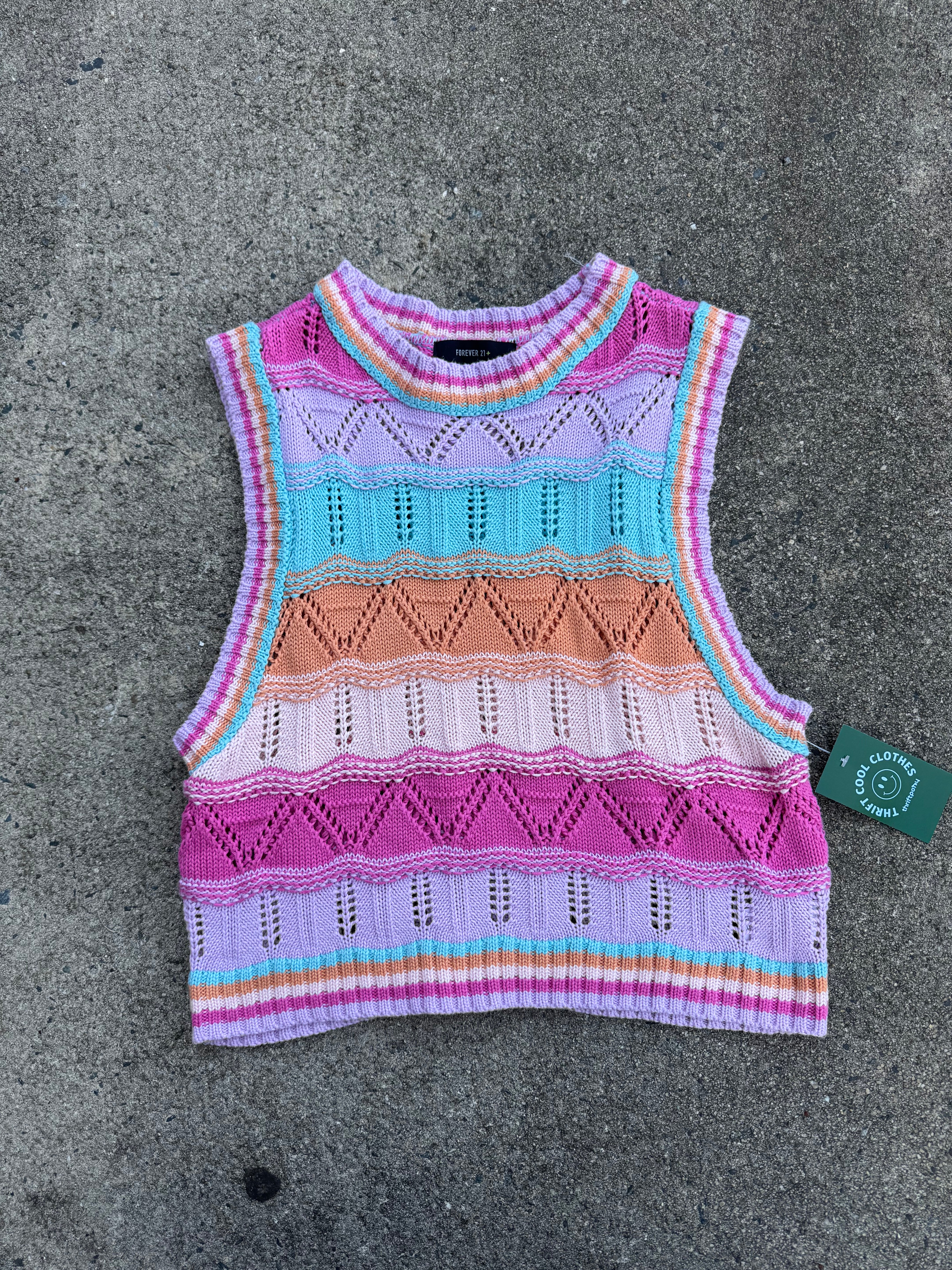 pink green orange forever 21 knit sweater vest, 0x