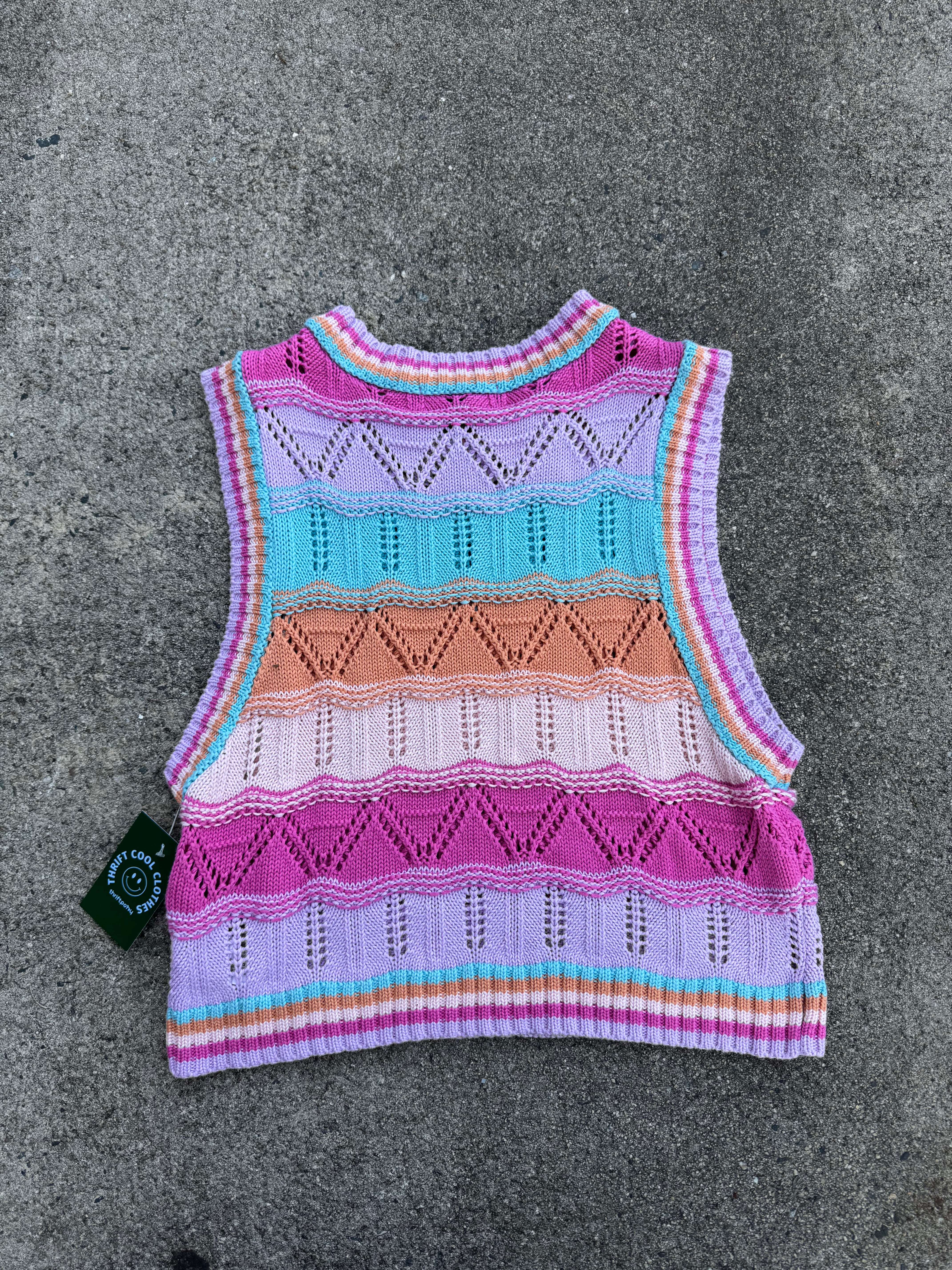 pink green orange forever 21 knit sweater vest, 0x