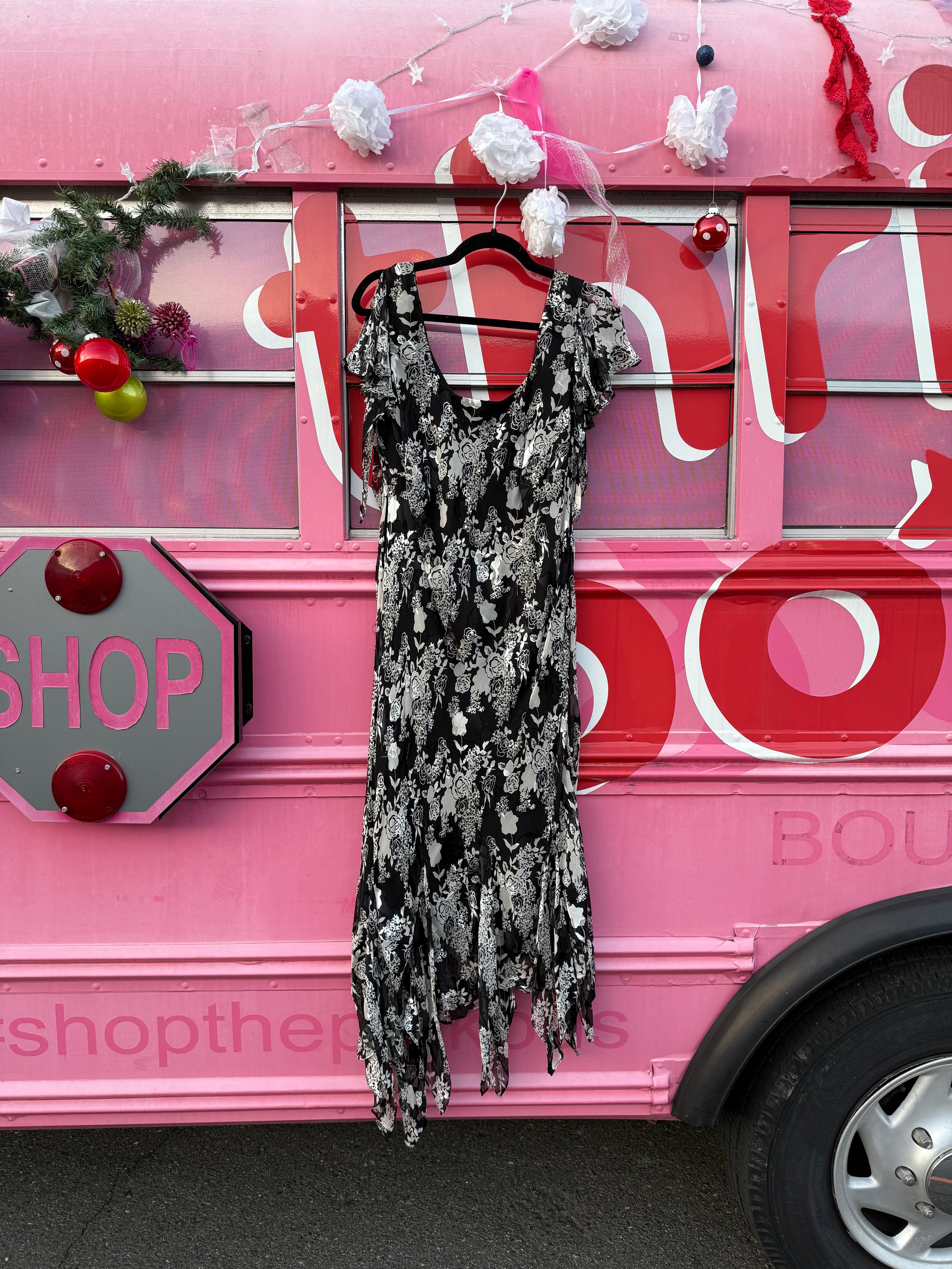 black white alex evenings floral beaded midi dress
