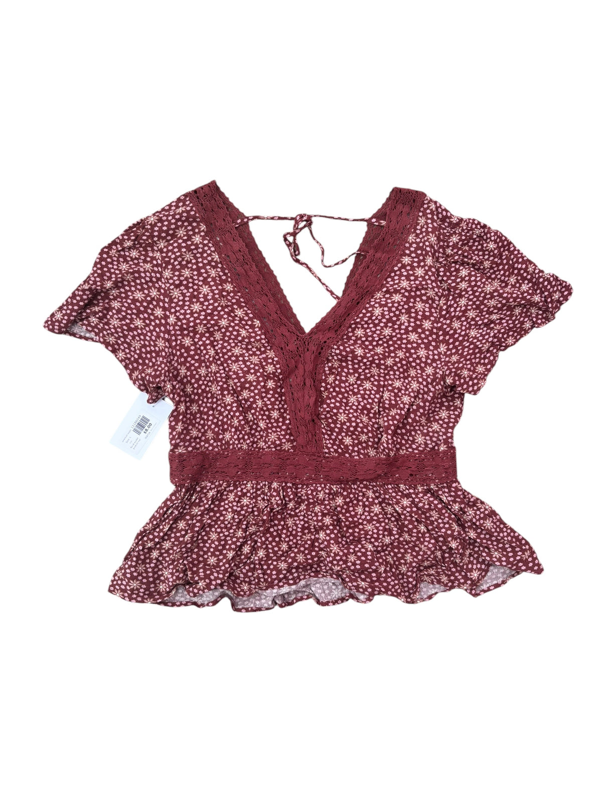 rust american eagle floral eyelet peplum top, L