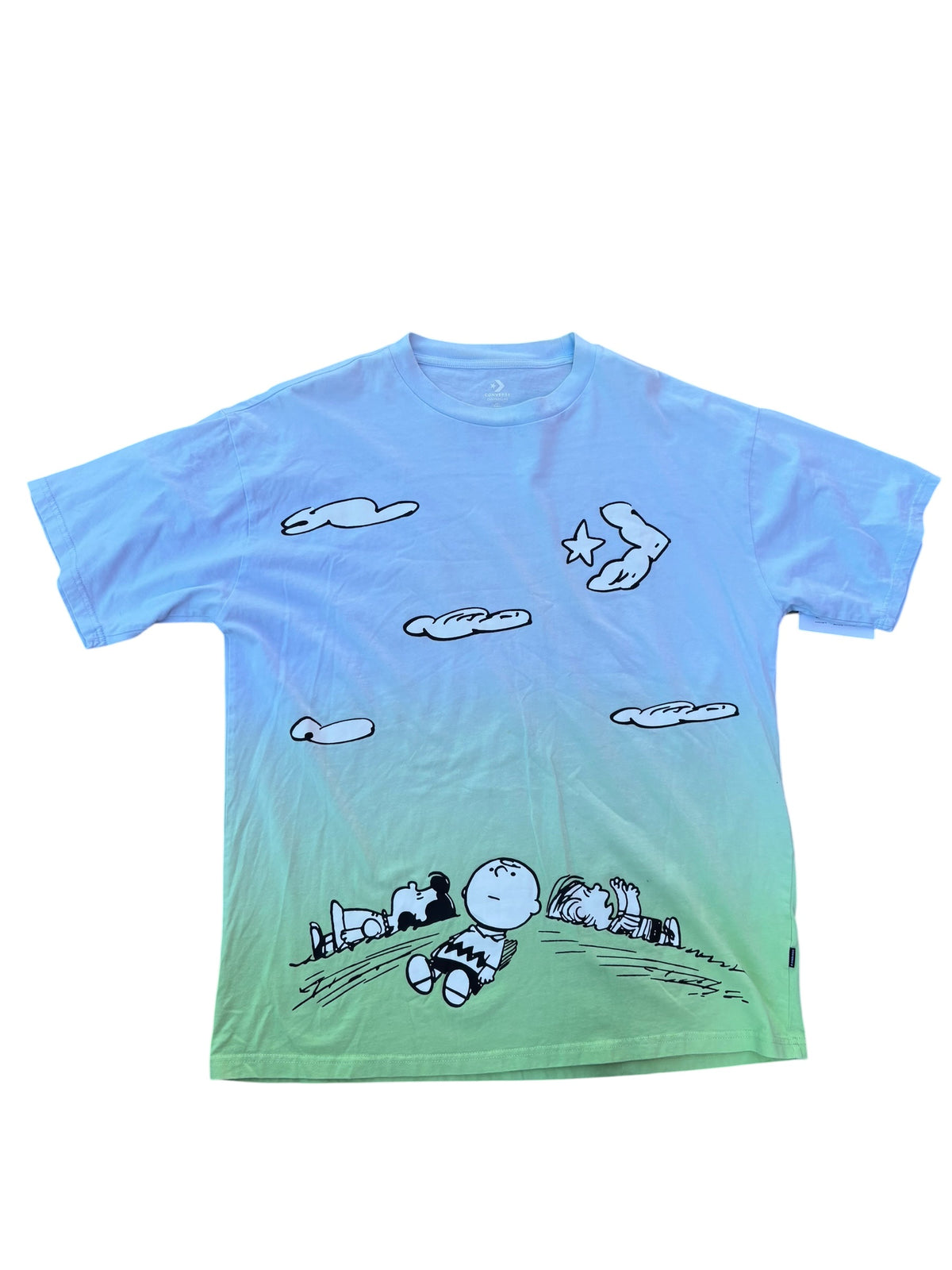blue green black converse existential snoopy tee, L
