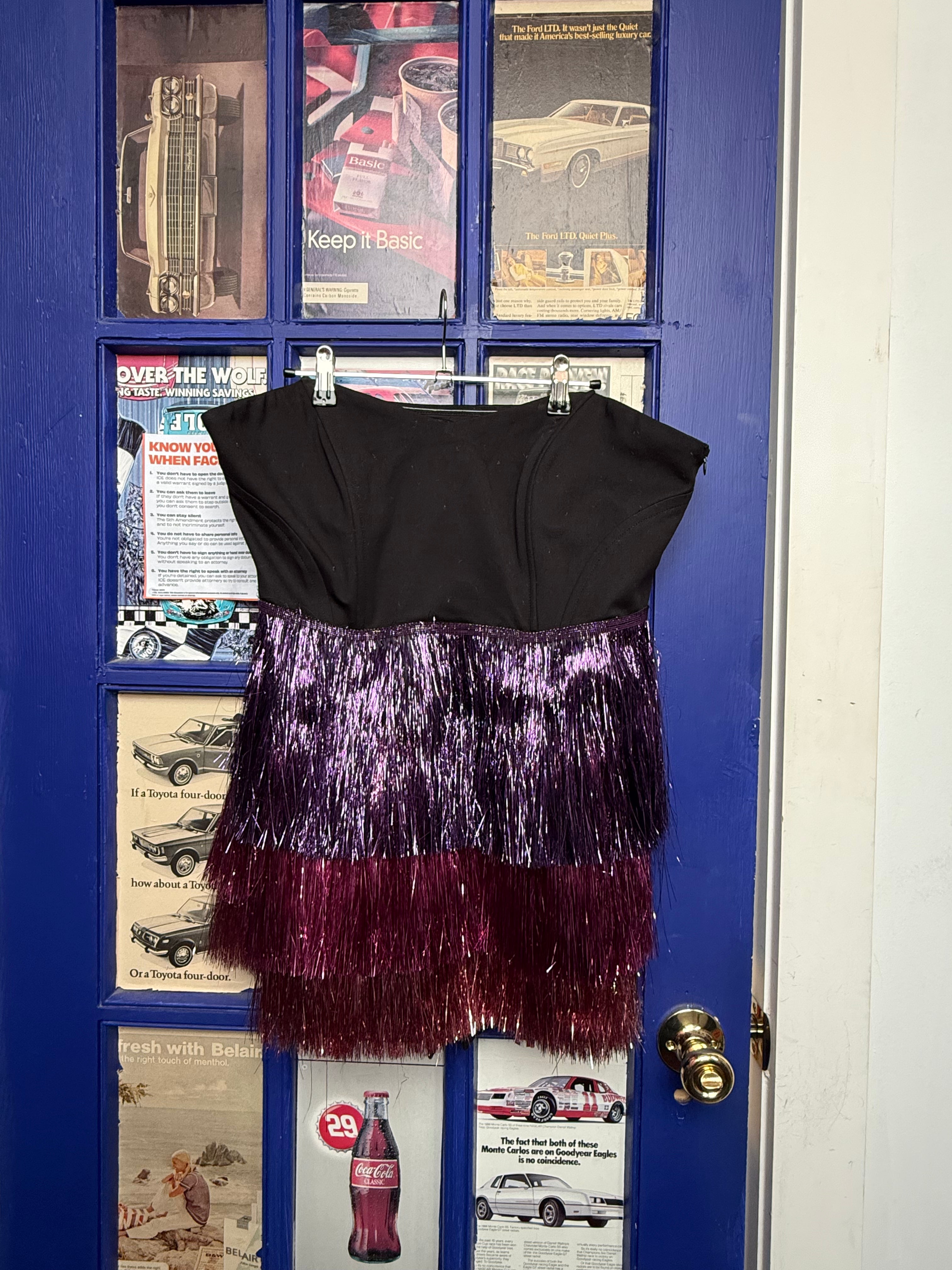black pink purple showpo tinsel fringe strapless mini dress, 14