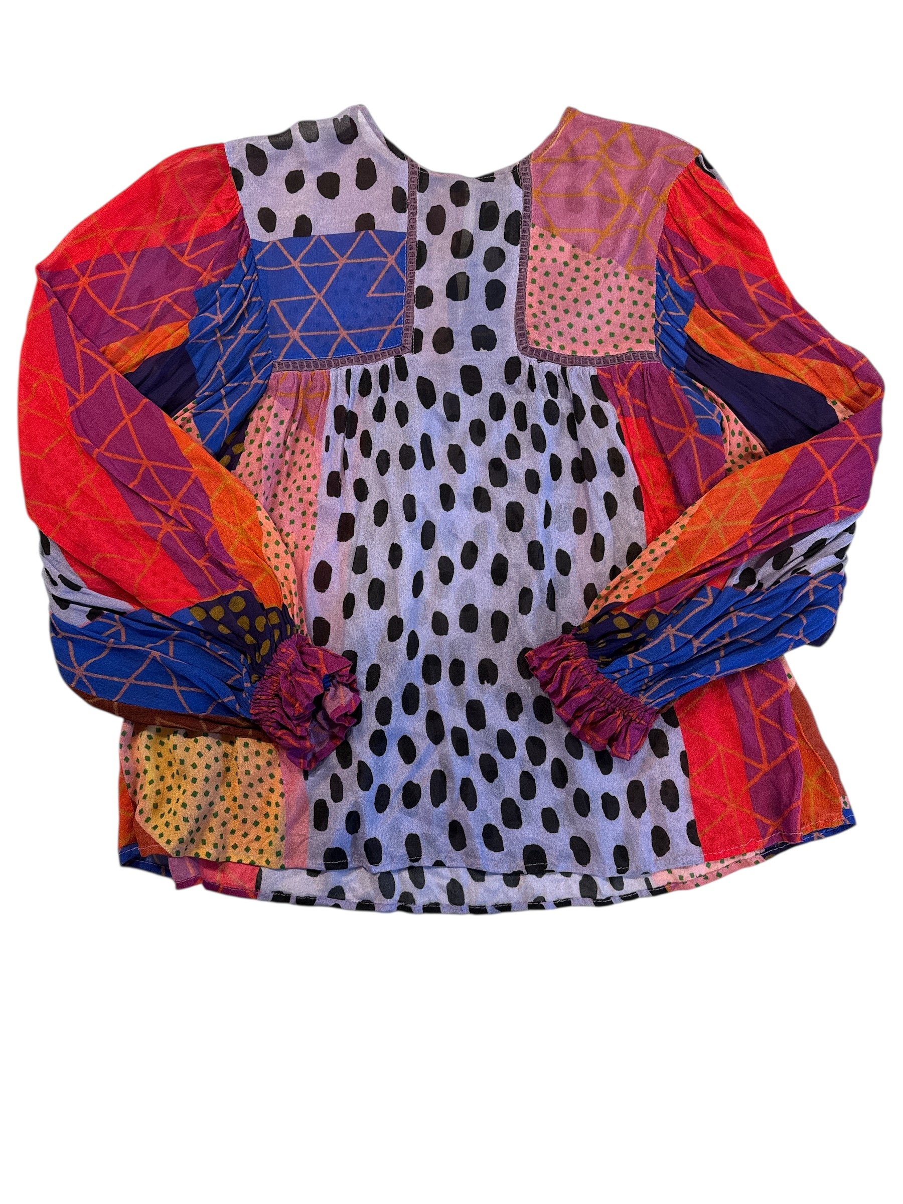 purple pink blink london thin multi patterned blouse, s