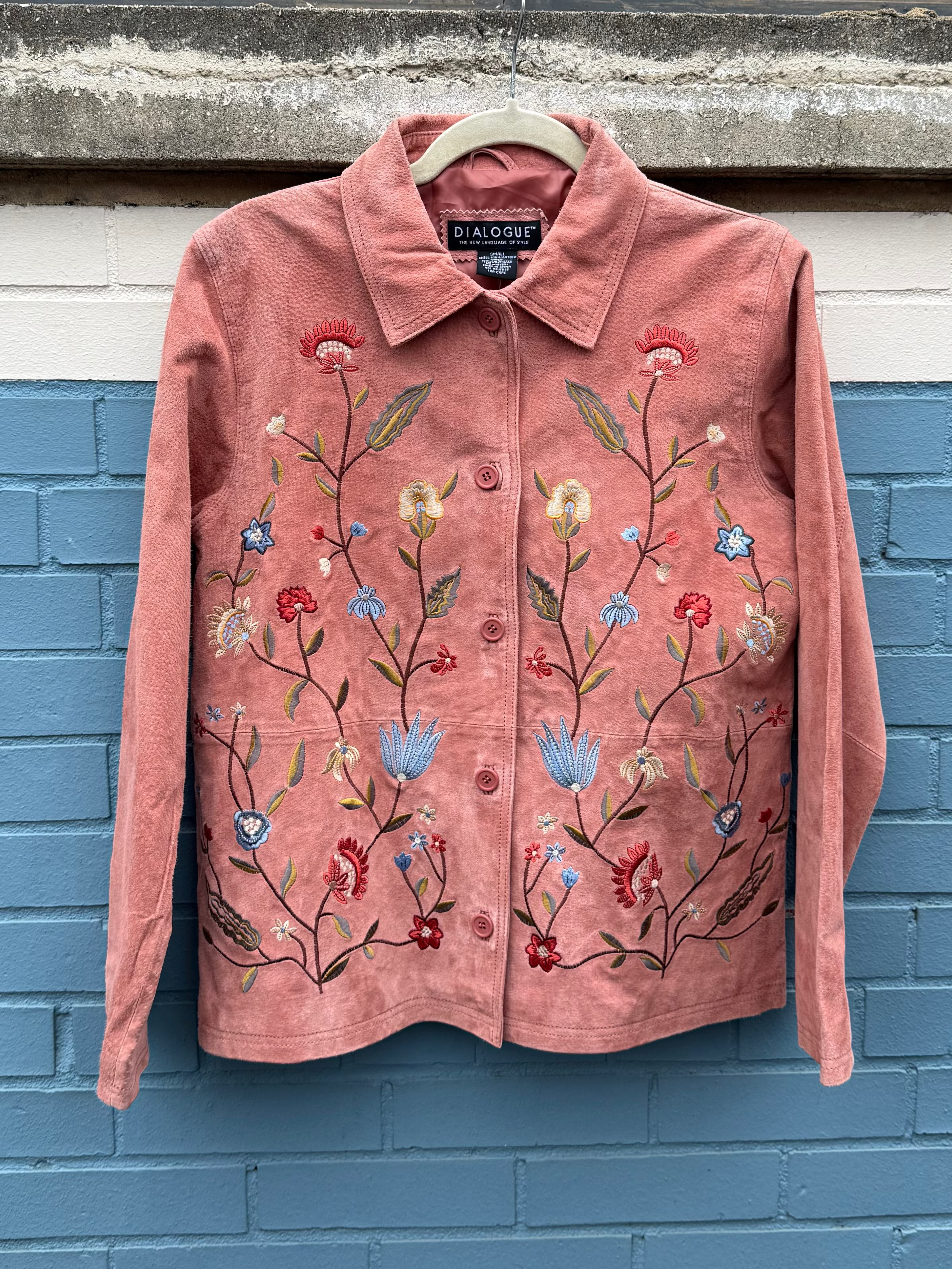 Pink Dialogue Floral suede jacket, S