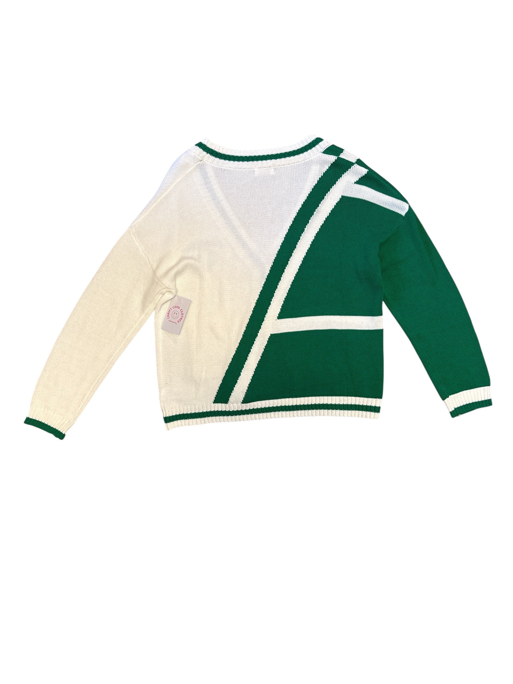 Green white Fate Pickle ball knit sweater, Large