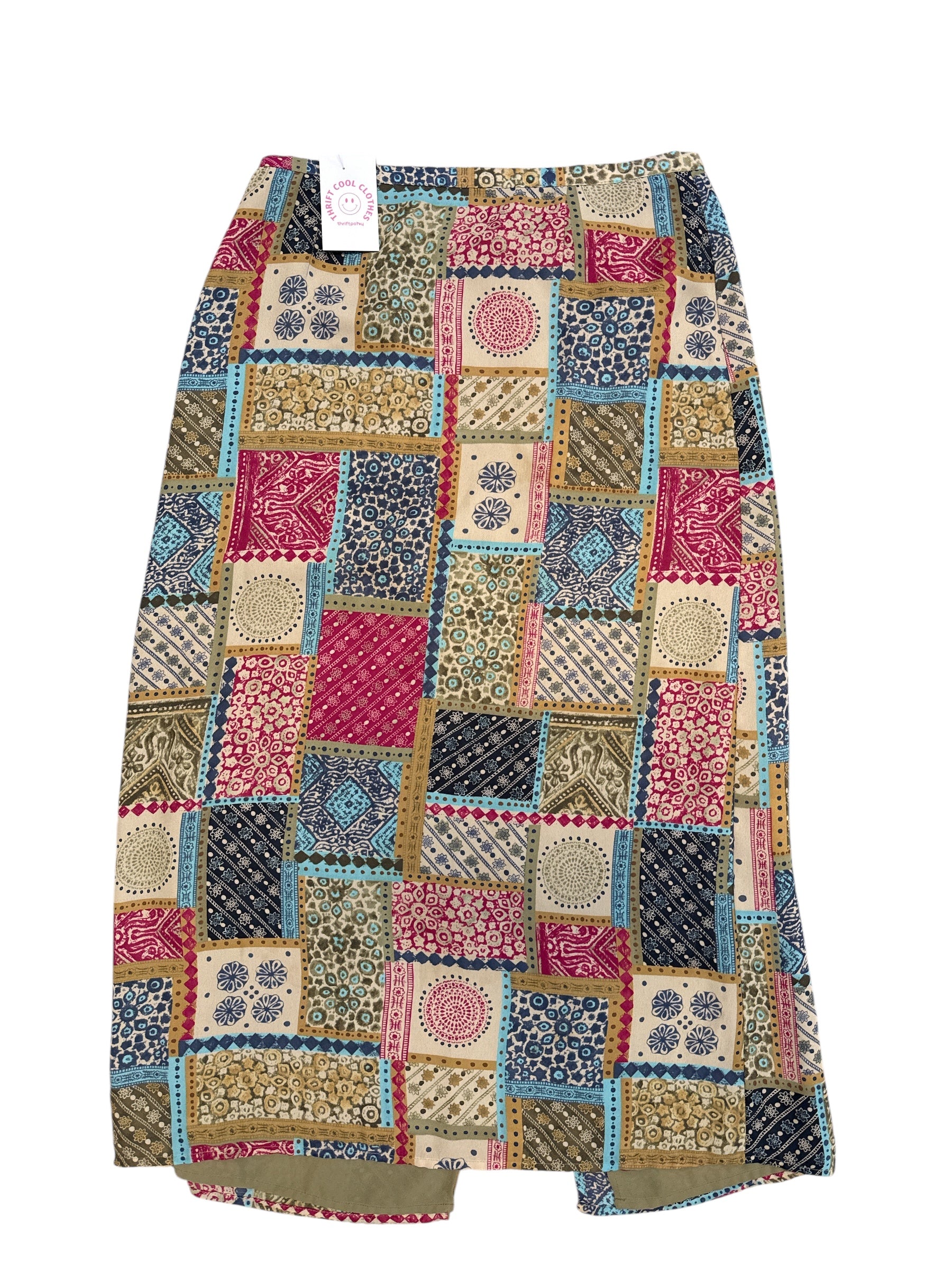 Fuschia blue green Emma james Printed patchwork vtg maxi, 14