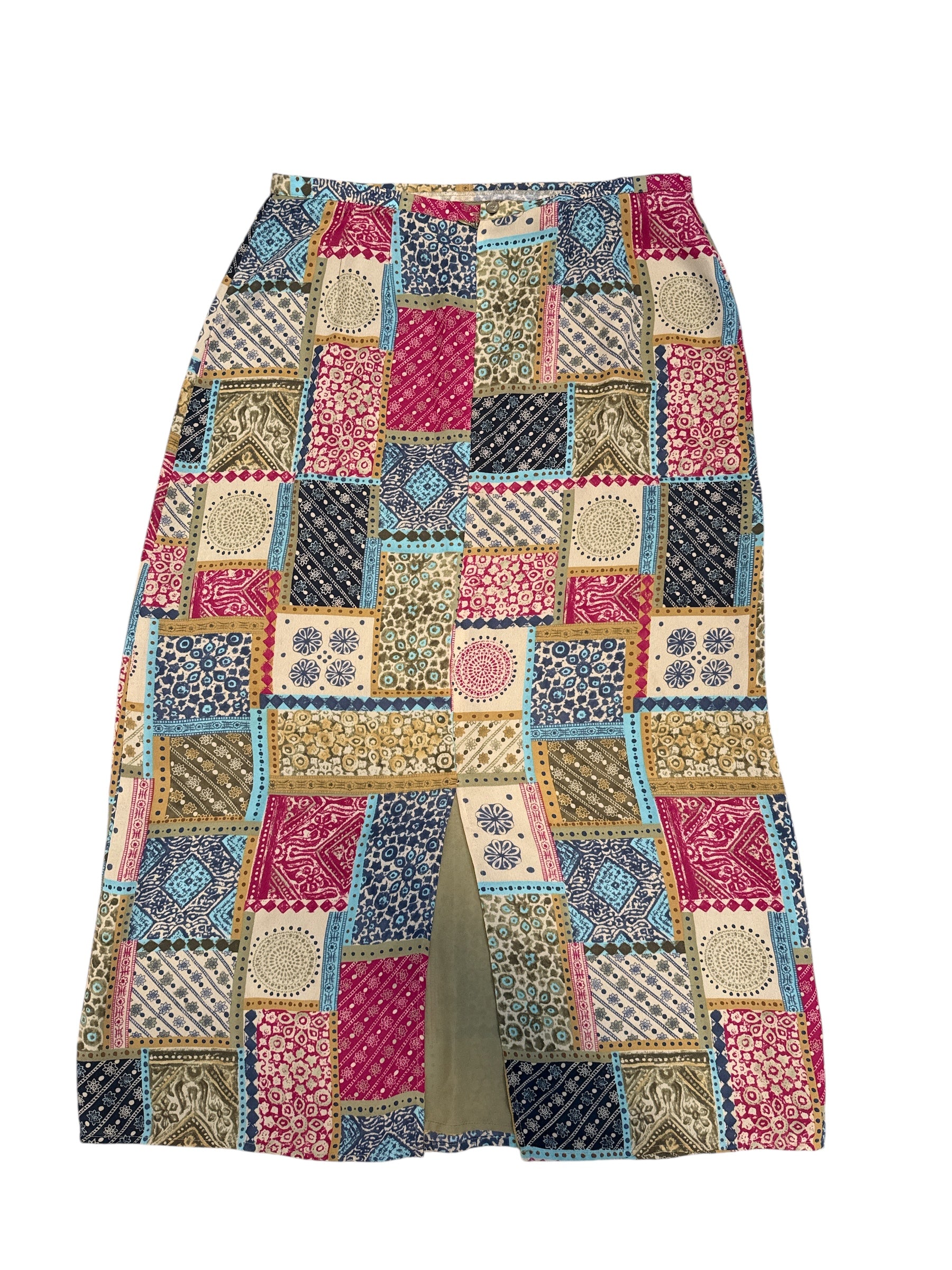 Fuschia blue green Emma james Printed patchwork vtg maxi, 14