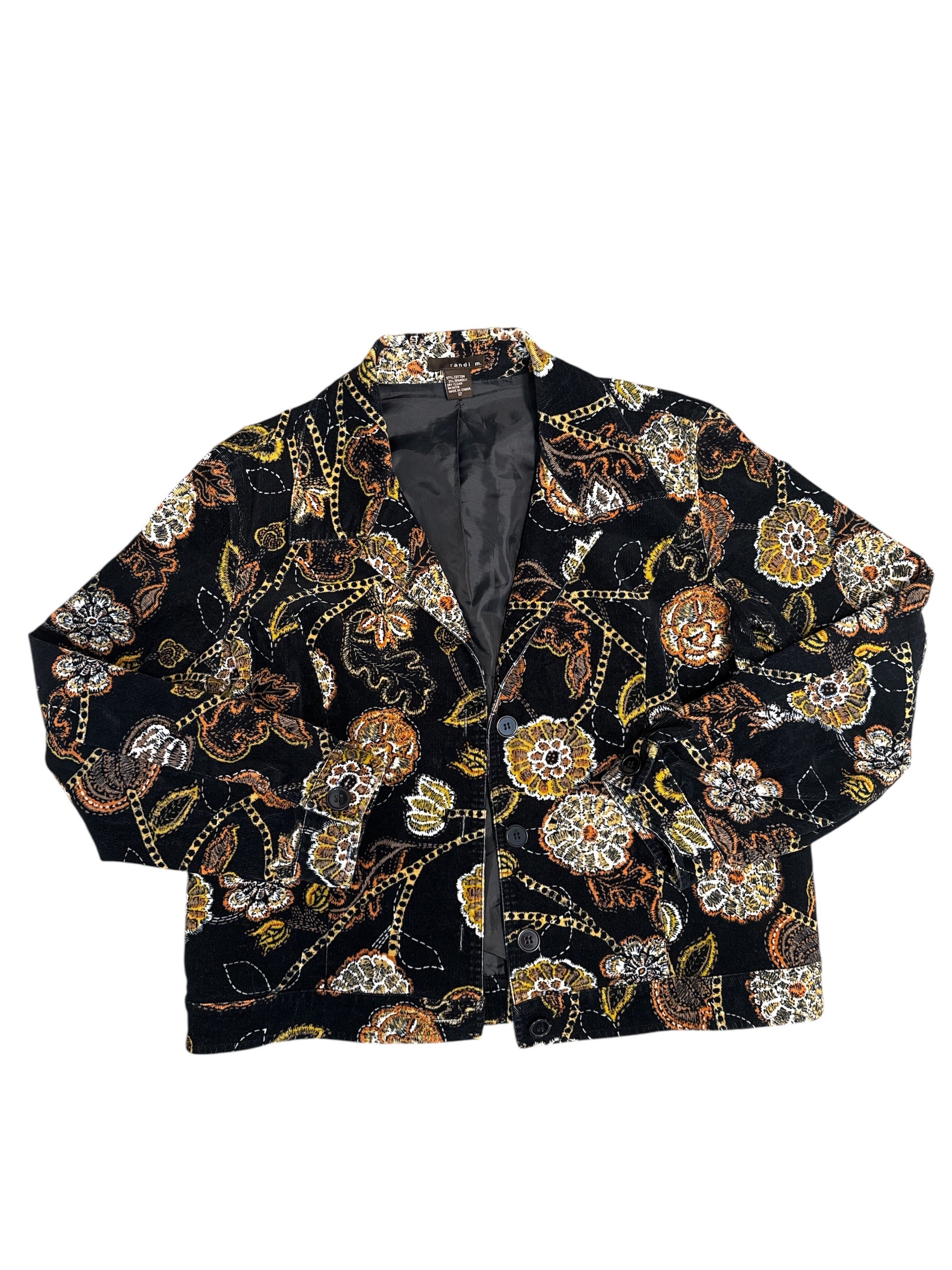 black yellow orange randi floral velour blazer, 12