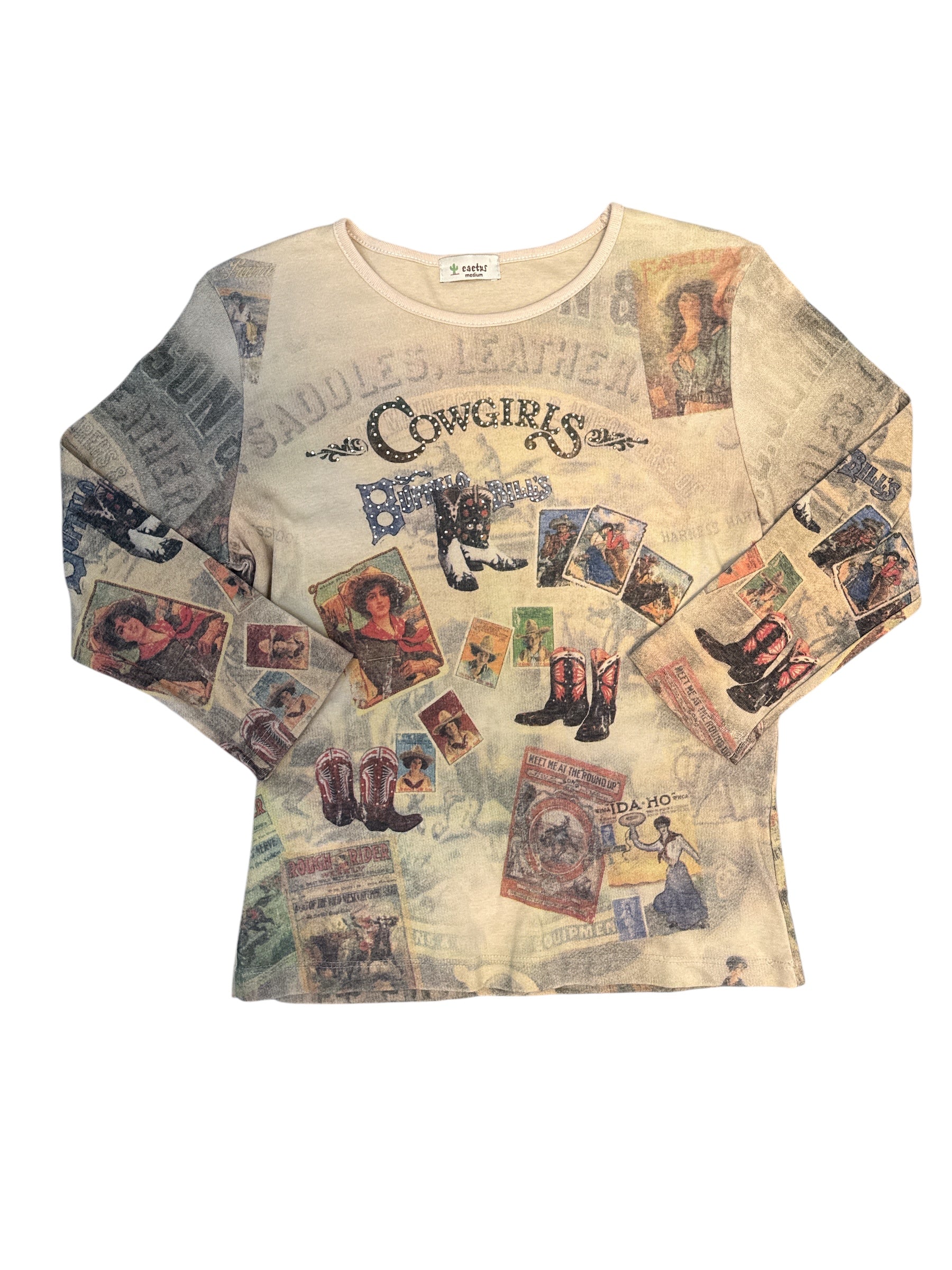 Beige Cactus Cowgirls graphic quarter sleeve, M