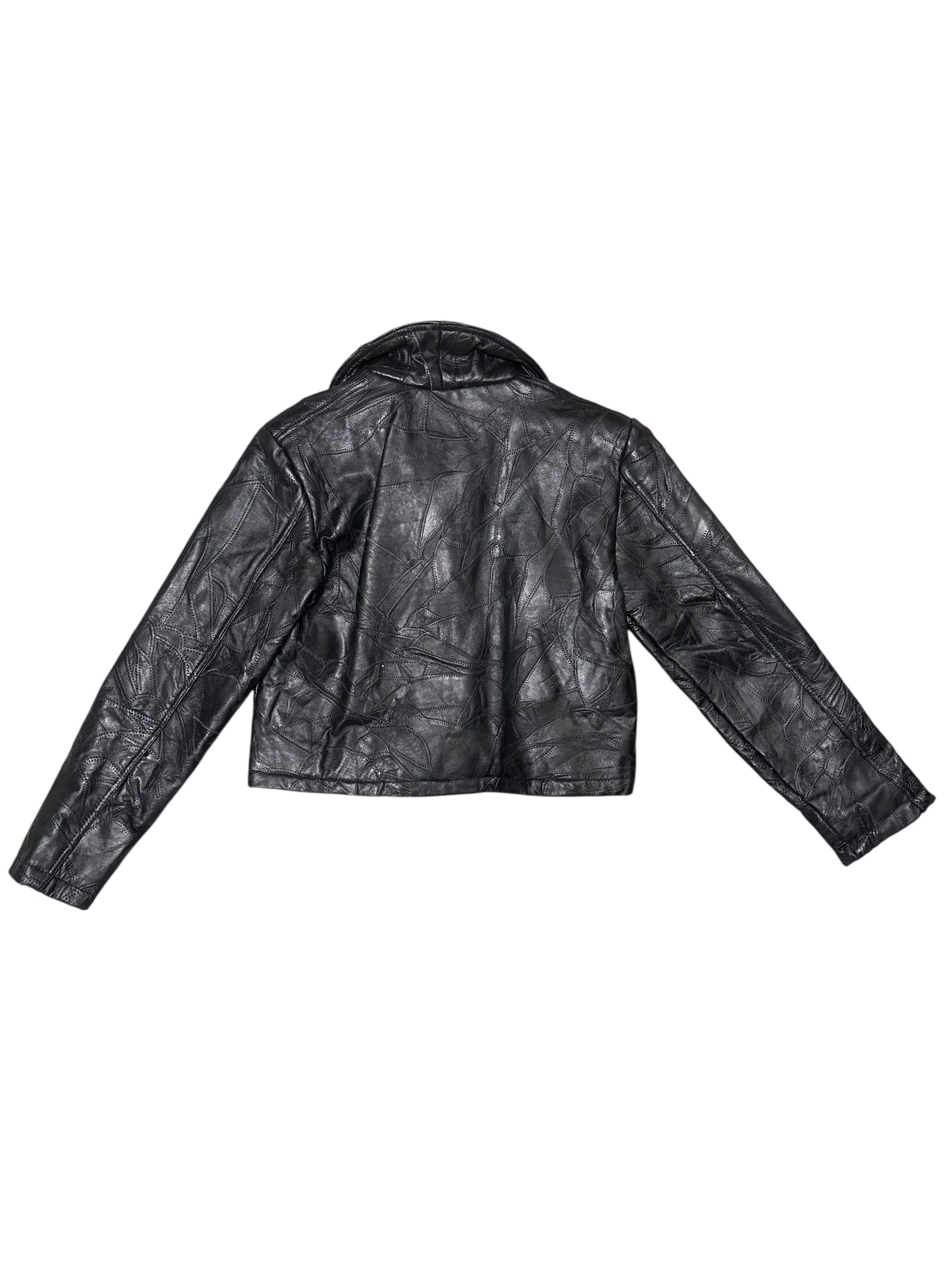 black navarre leather company cropped embroidered leather jacket, xl